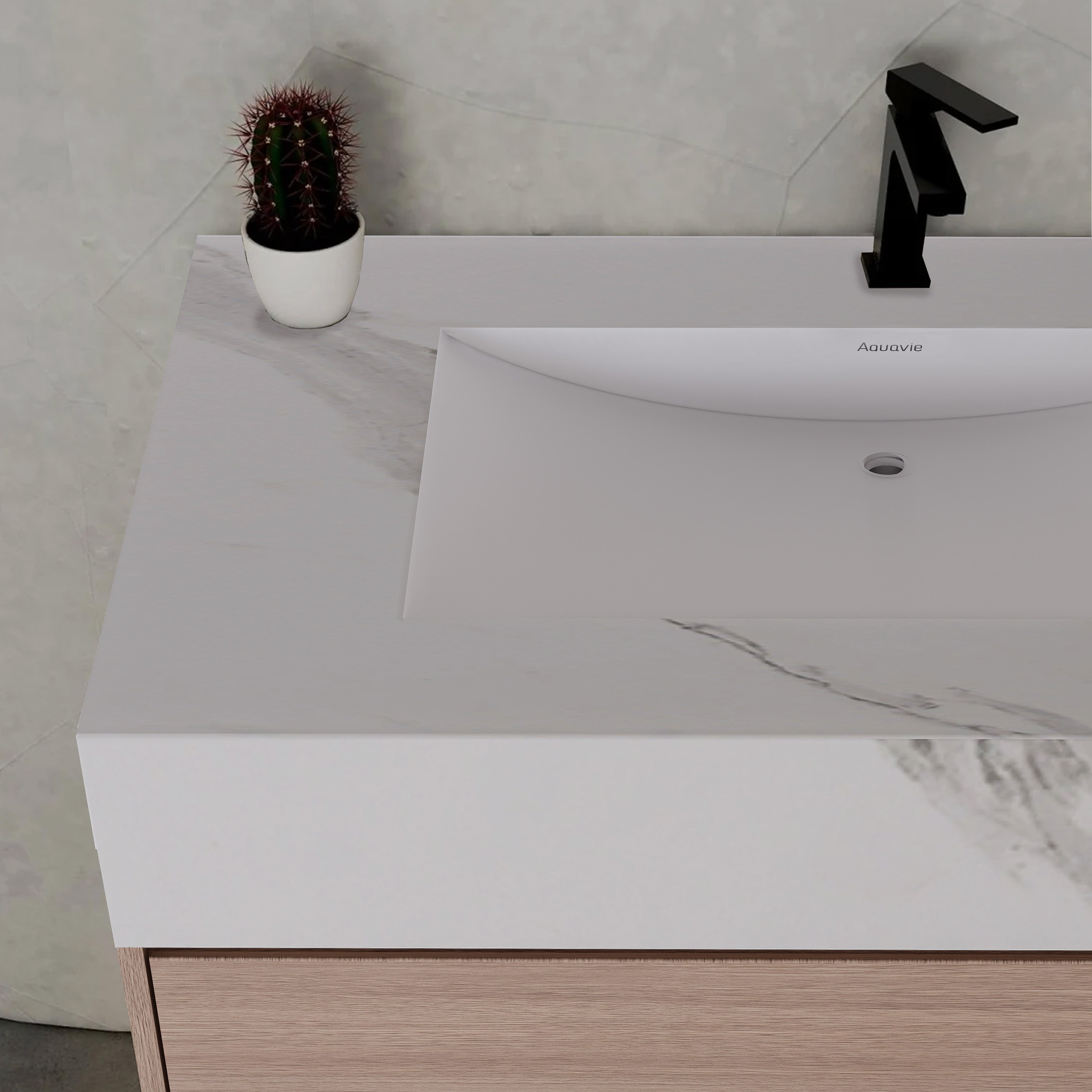 32", 36", 40" Smoked Oak Hotel-Style Floating Bathroom Vanity With Sintered Stone Top