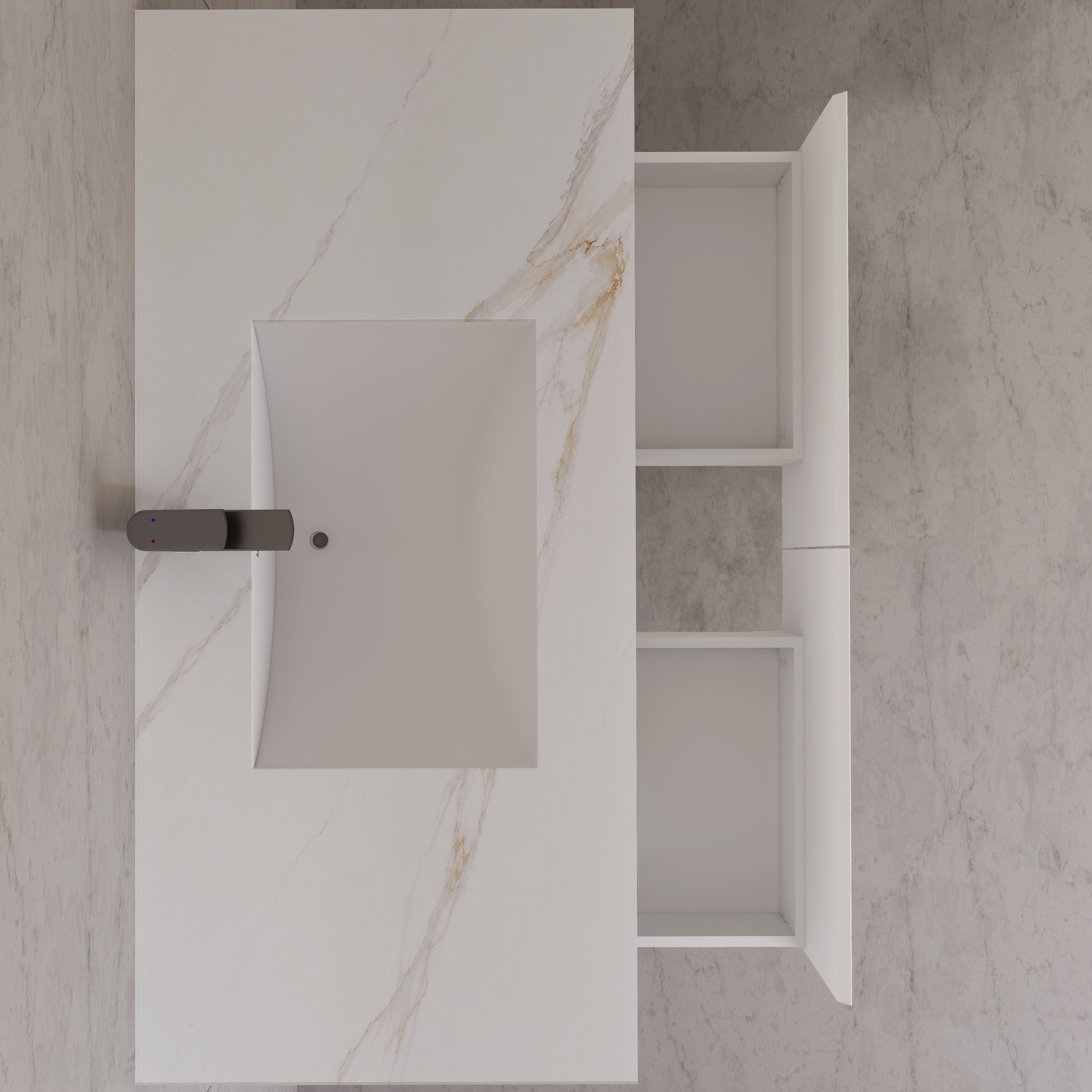 48" White Sintered Stone Top with Double Drawer Floating Bathroom Vanity