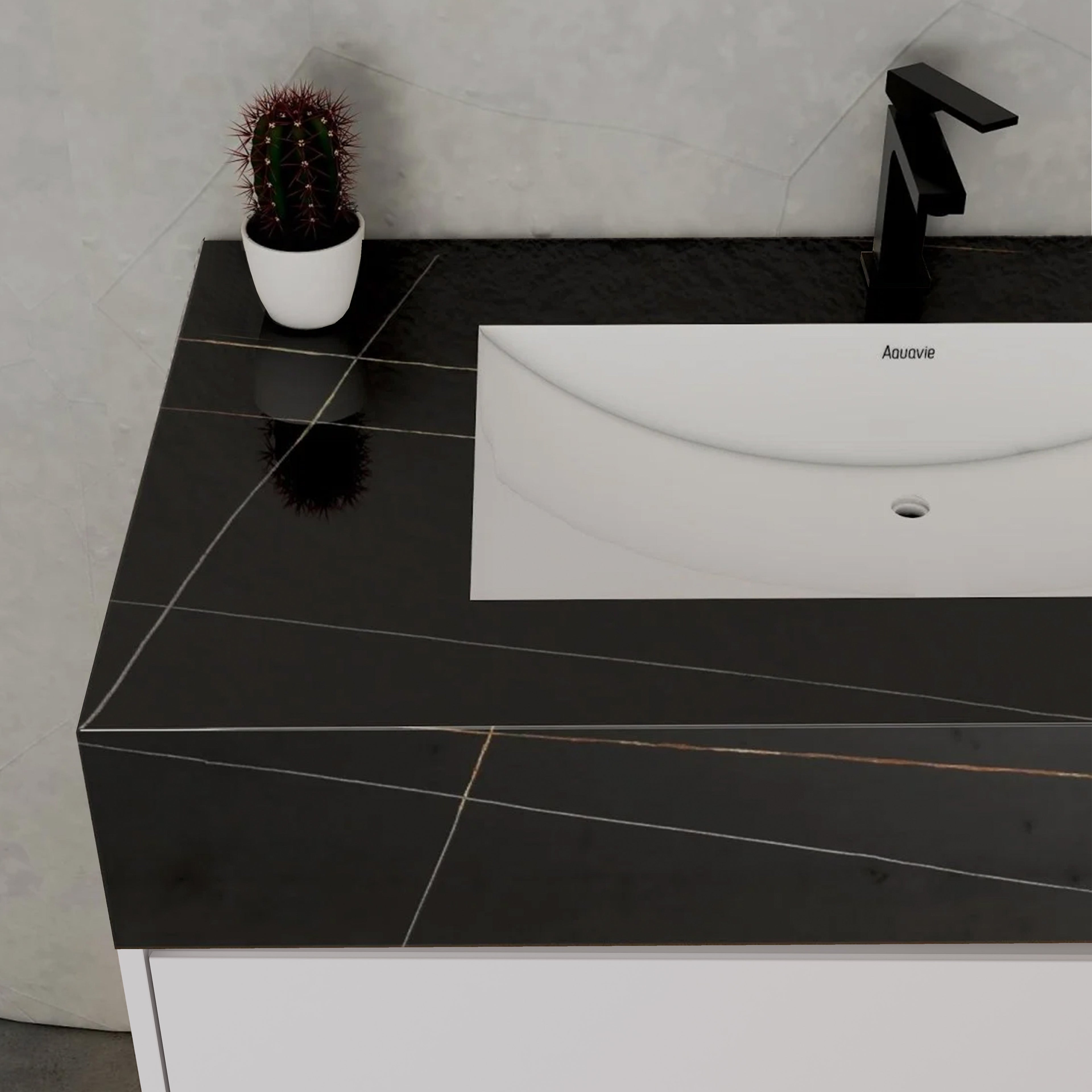 32" White Sintered Stone Top with Hotel-Style Floating Bathroom Vanity