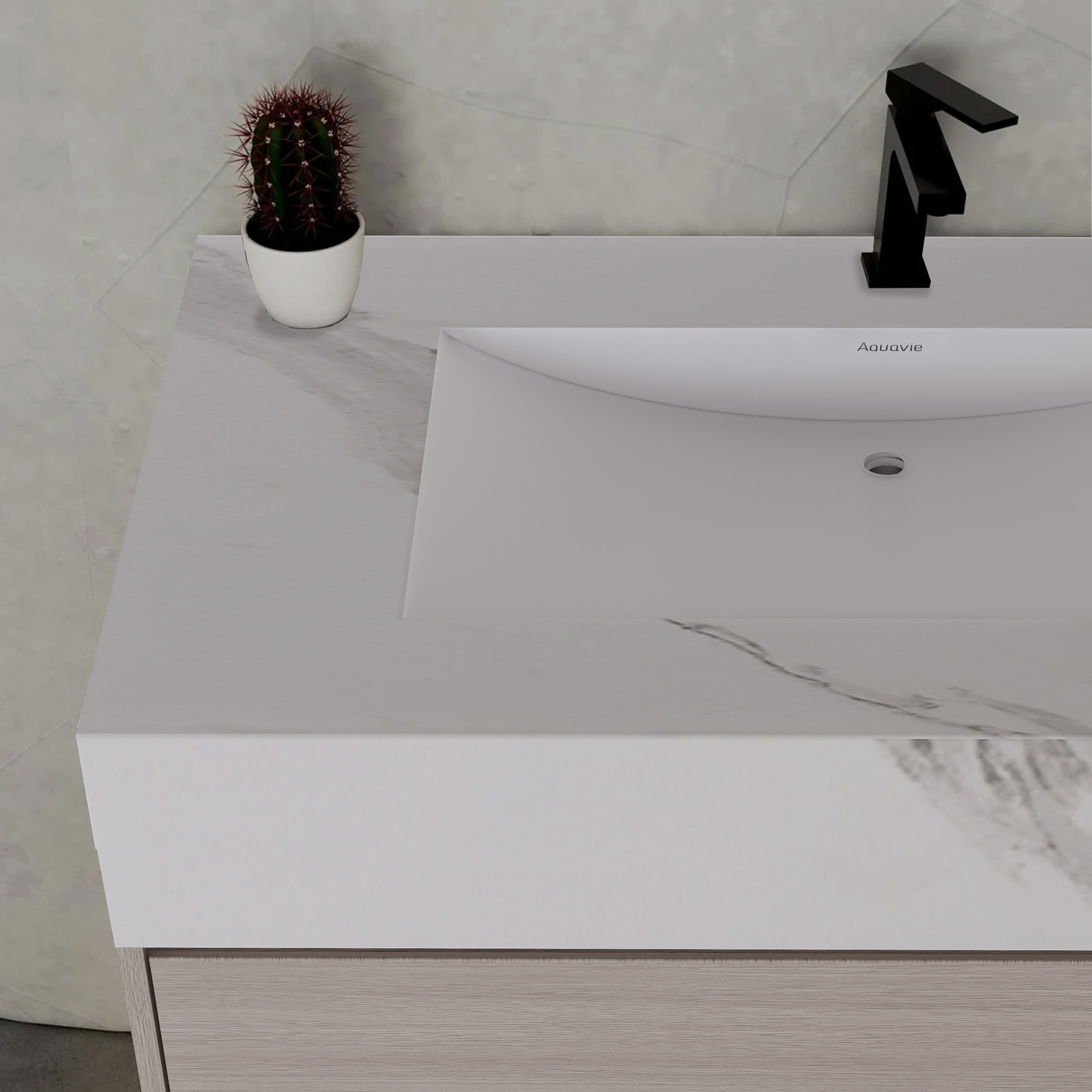 32", 36", 40" White Grey Oak Hotel-Style Floating Bathroom Vanity With Sintered Stone Top with