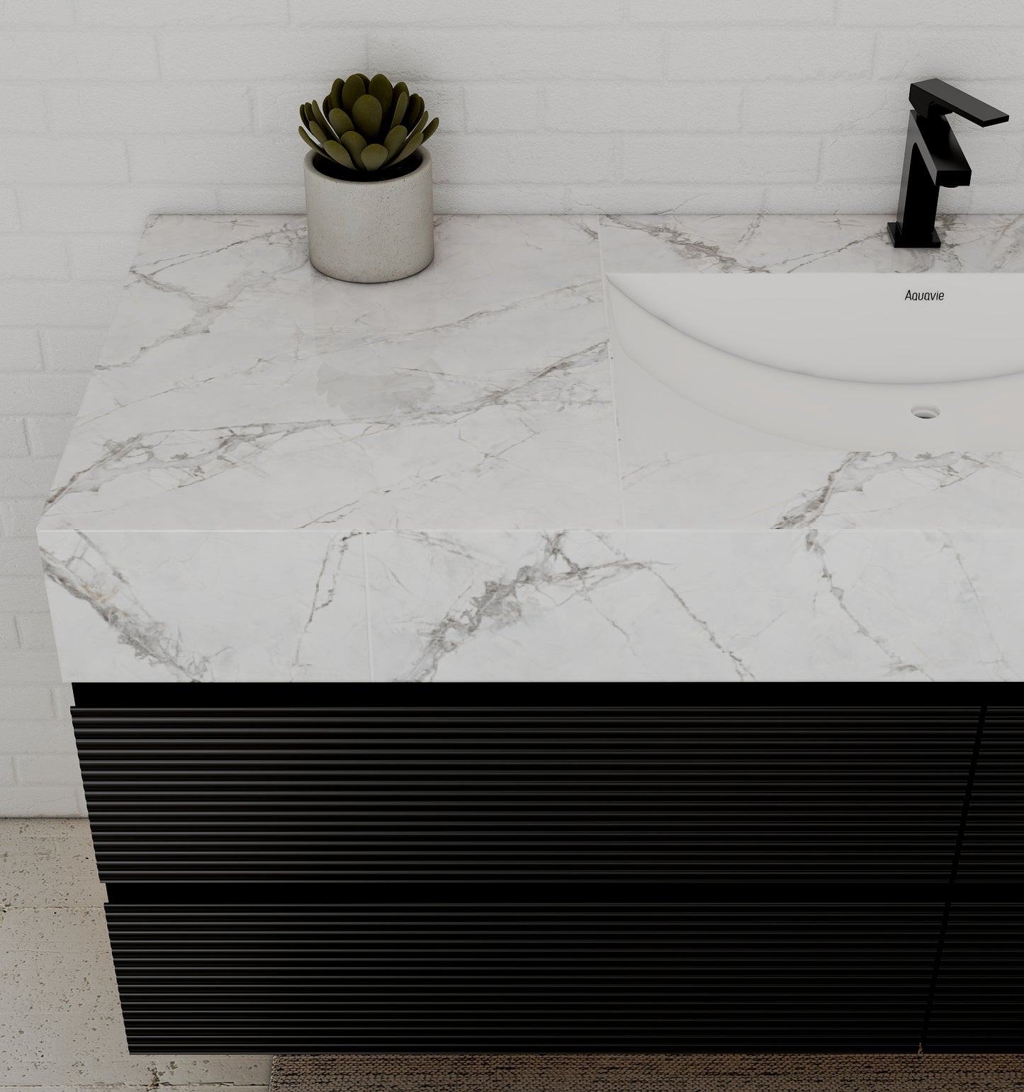 Black 60" Wall-Mounted Single Sink Bathroom Vanity with Fluted Drawers