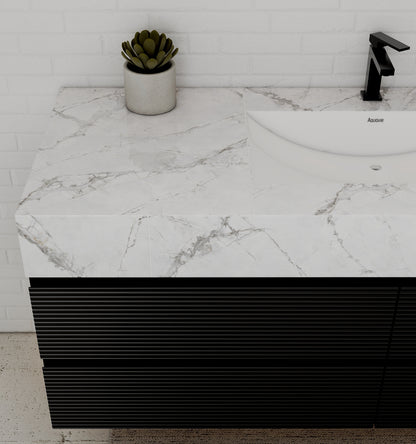 Black 60" Wall-Mounted Single Sink Bathroom Vanity with Fluted Drawers