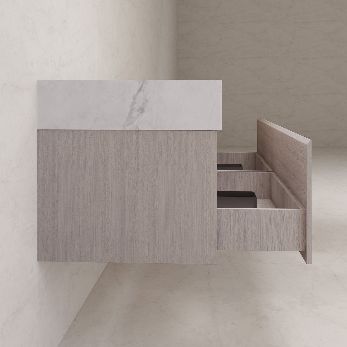 Tocador de baño flotante individual con cubierta de piedra de 60" / 71" de doble lavabo