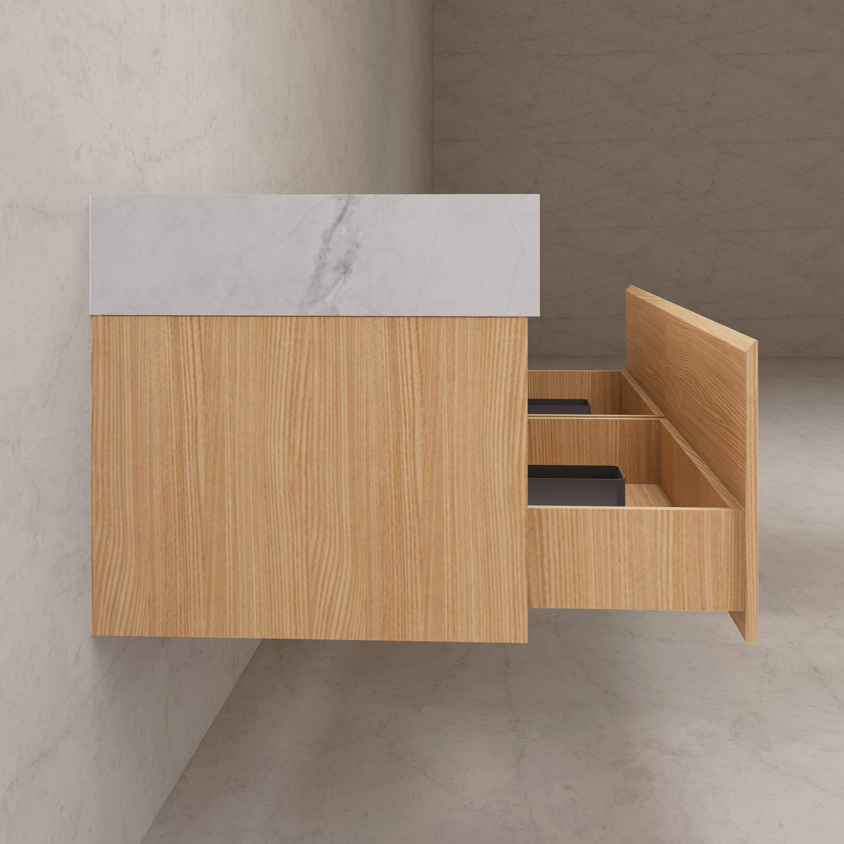 Meuble-lavabo flottant simple de 60 po / 71 po avec dessus en pierre et vasque double
