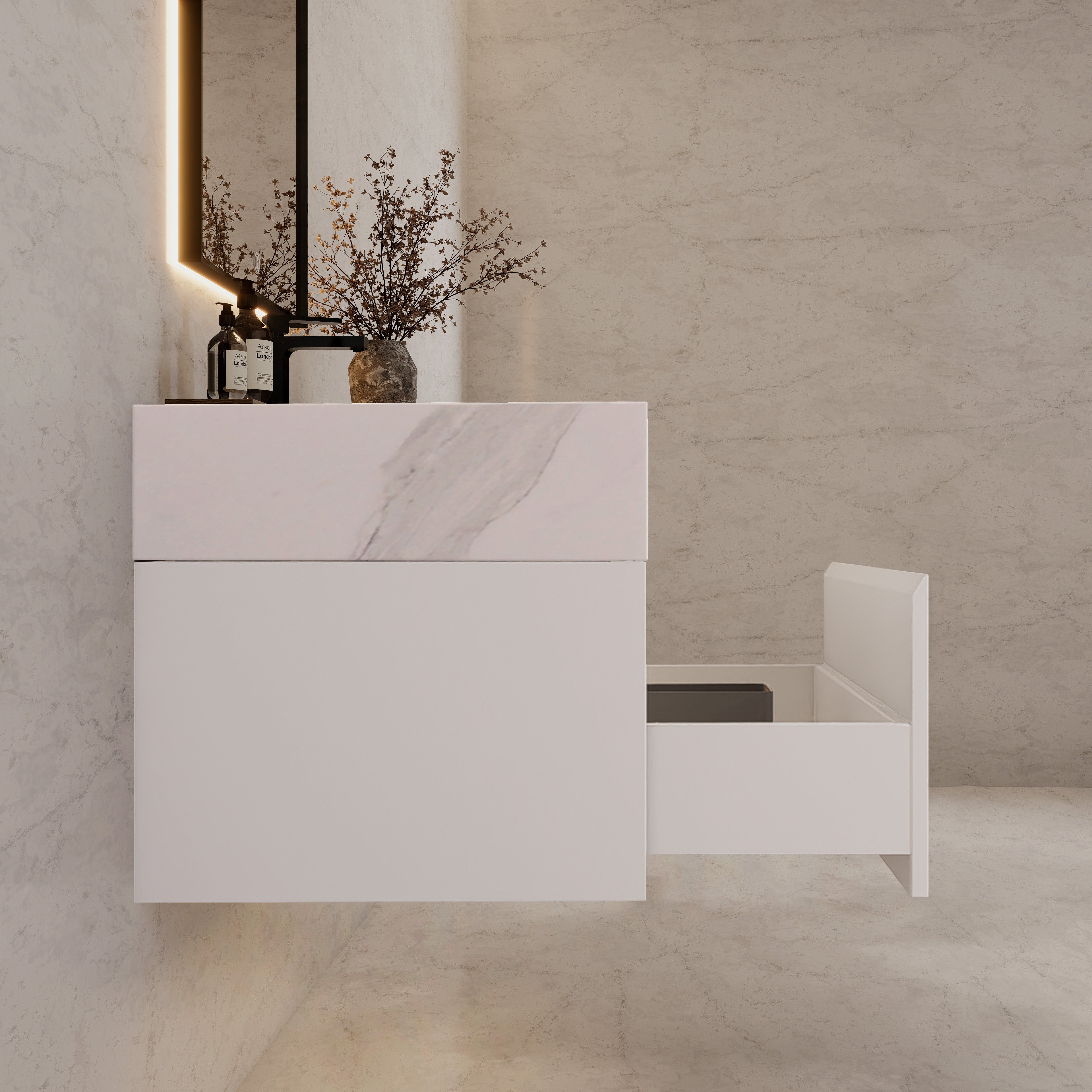 32"/ 36"/40" White Single Sink Floating Bathroom Vanity with Sintered Stone Top