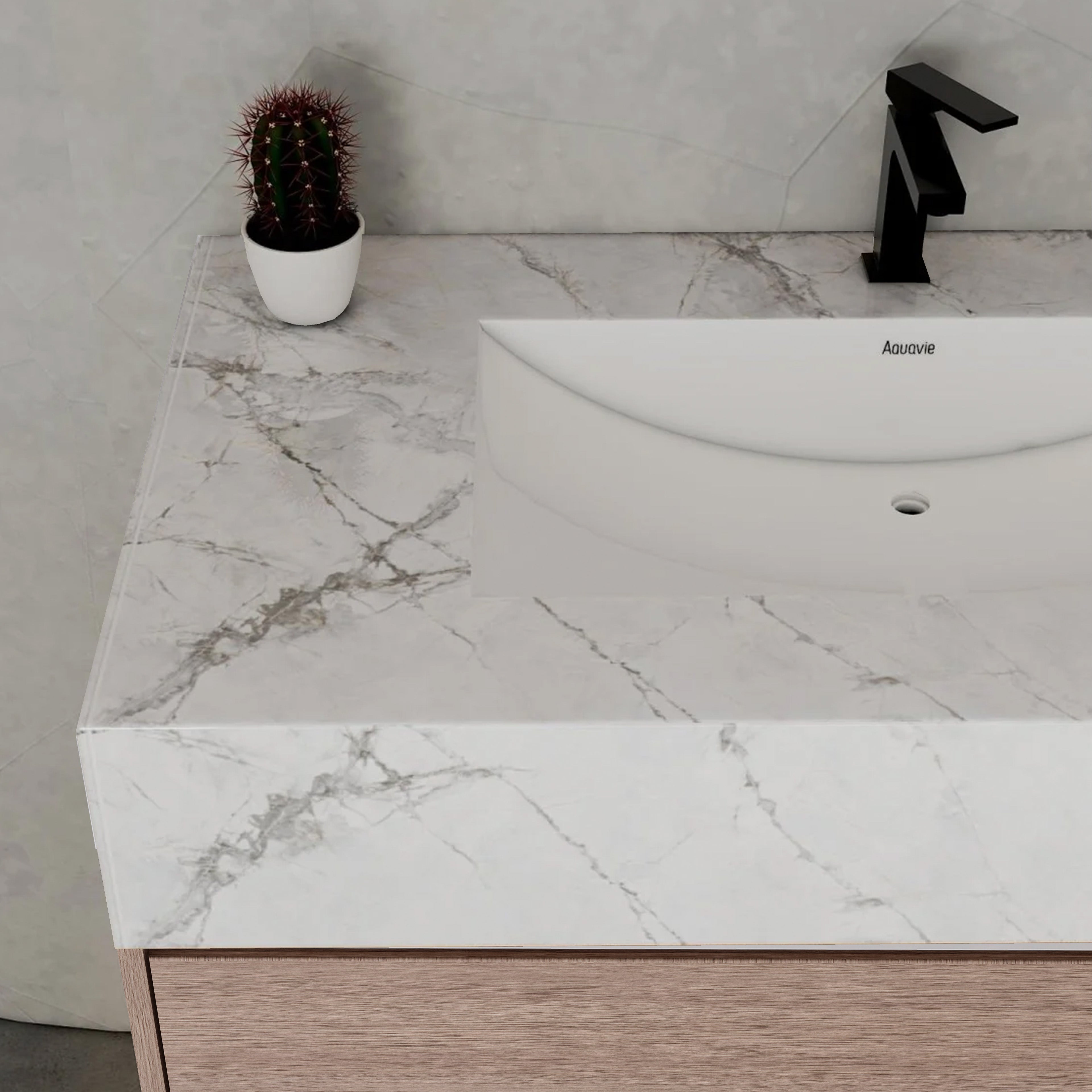 32", 36", 40" Smoked Oak Hotel-Style Floating Bathroom Vanity With Sintered Stone Top