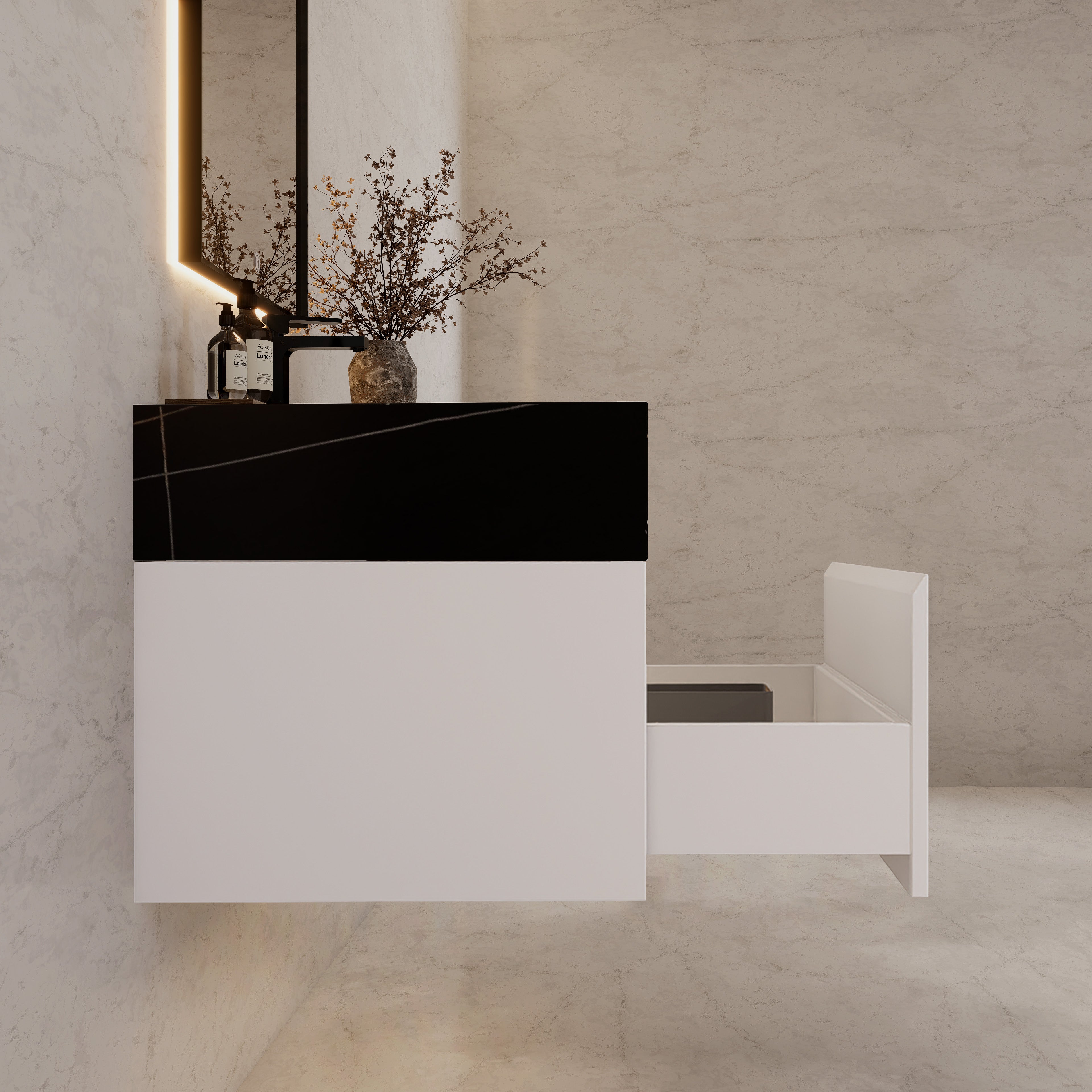 32"/ 36"/40" White Single Sink Floating Bathroom Vanity with Sintered Stone Top