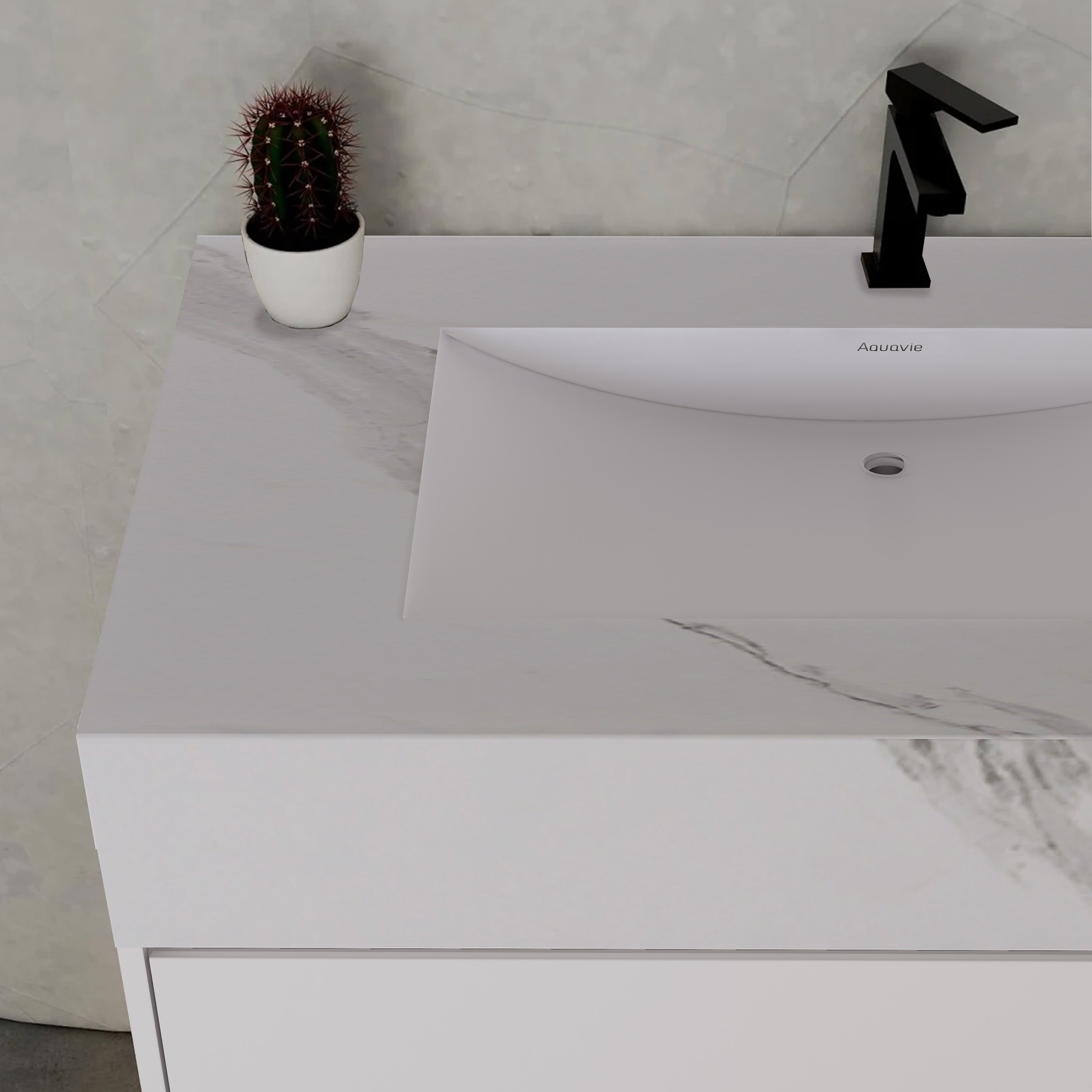 32" White Sintered Stone Top with Hotel-Style Floating Bathroom Vanity