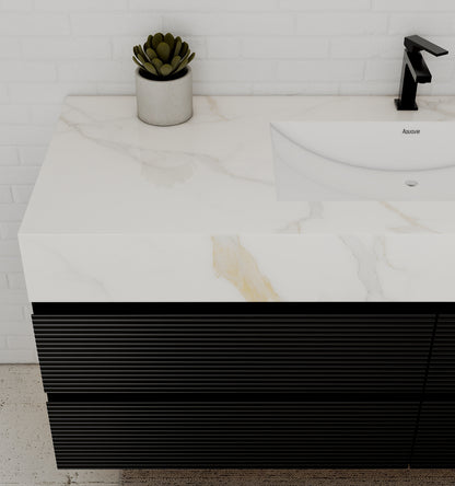 Black 60" Wall-Mounted Single Sink Bathroom Vanity with Fluted Drawers