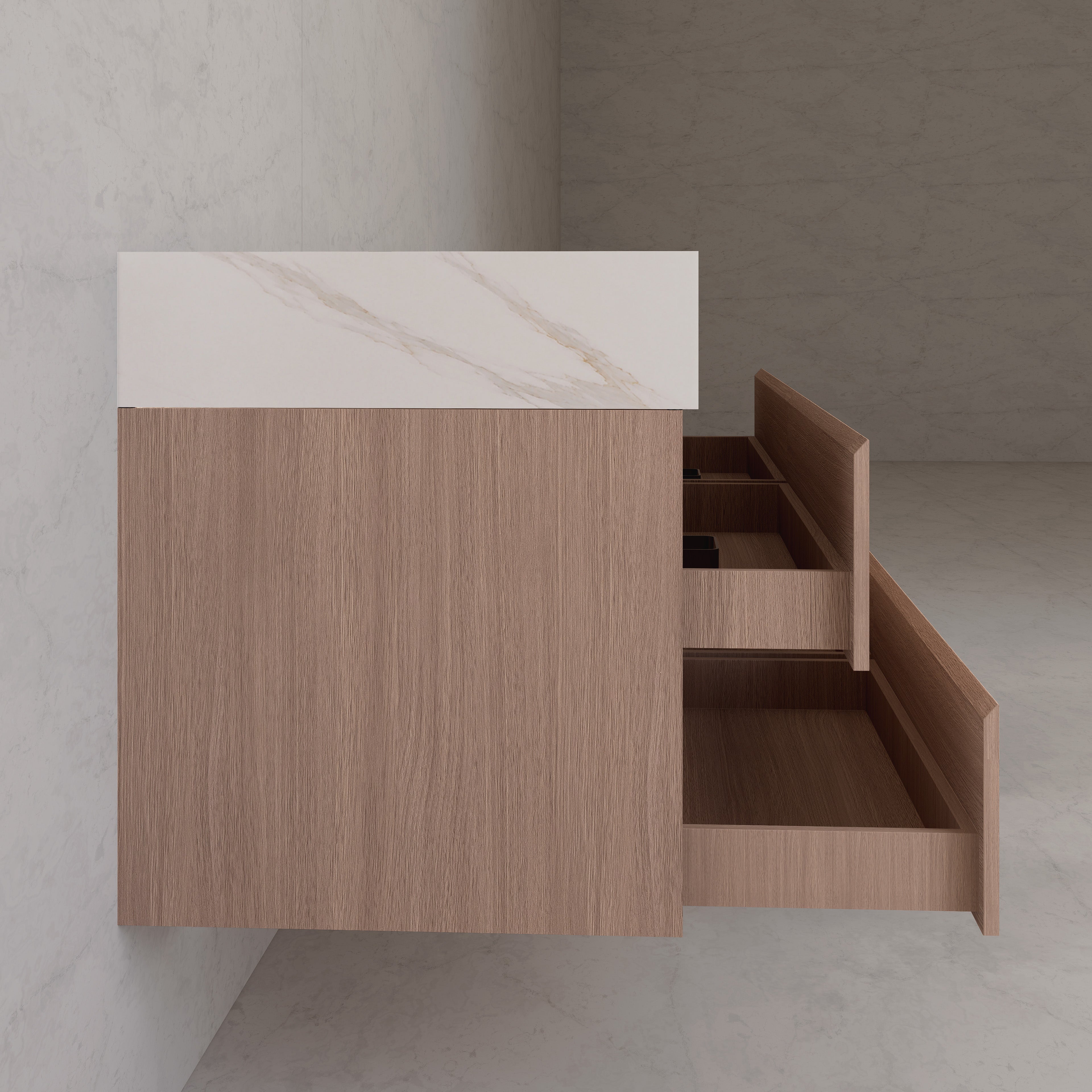 71"，60" Smoked Oak Double Sink Sintered Stone Top with Floating Bathroom Vanity