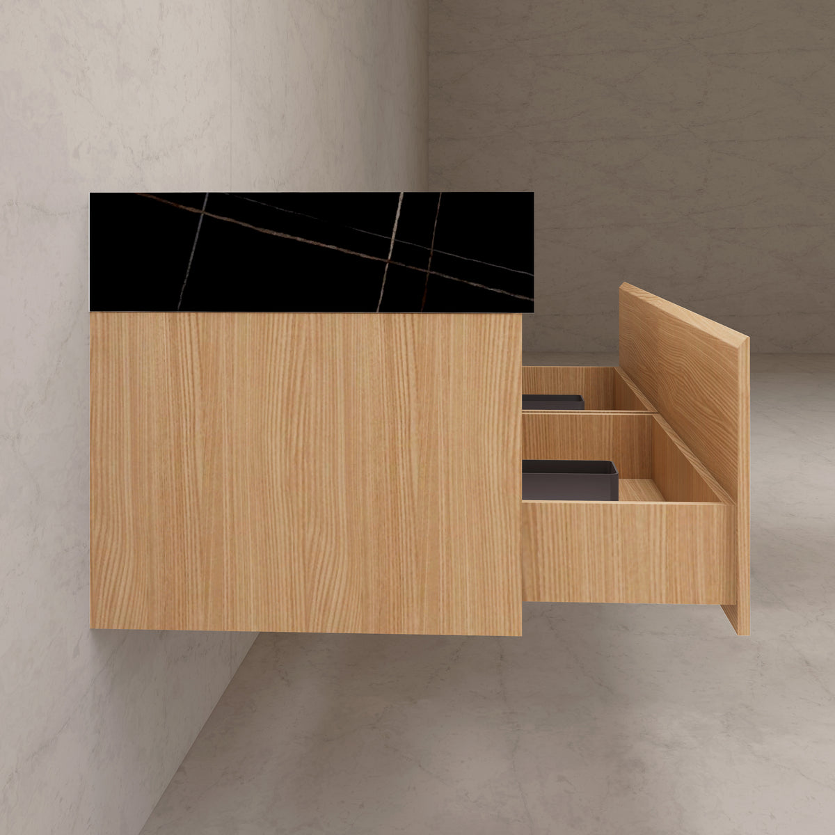 Meuble-lavabo flottant simple de 60 po / 71 po avec dessus en pierre et vasque double