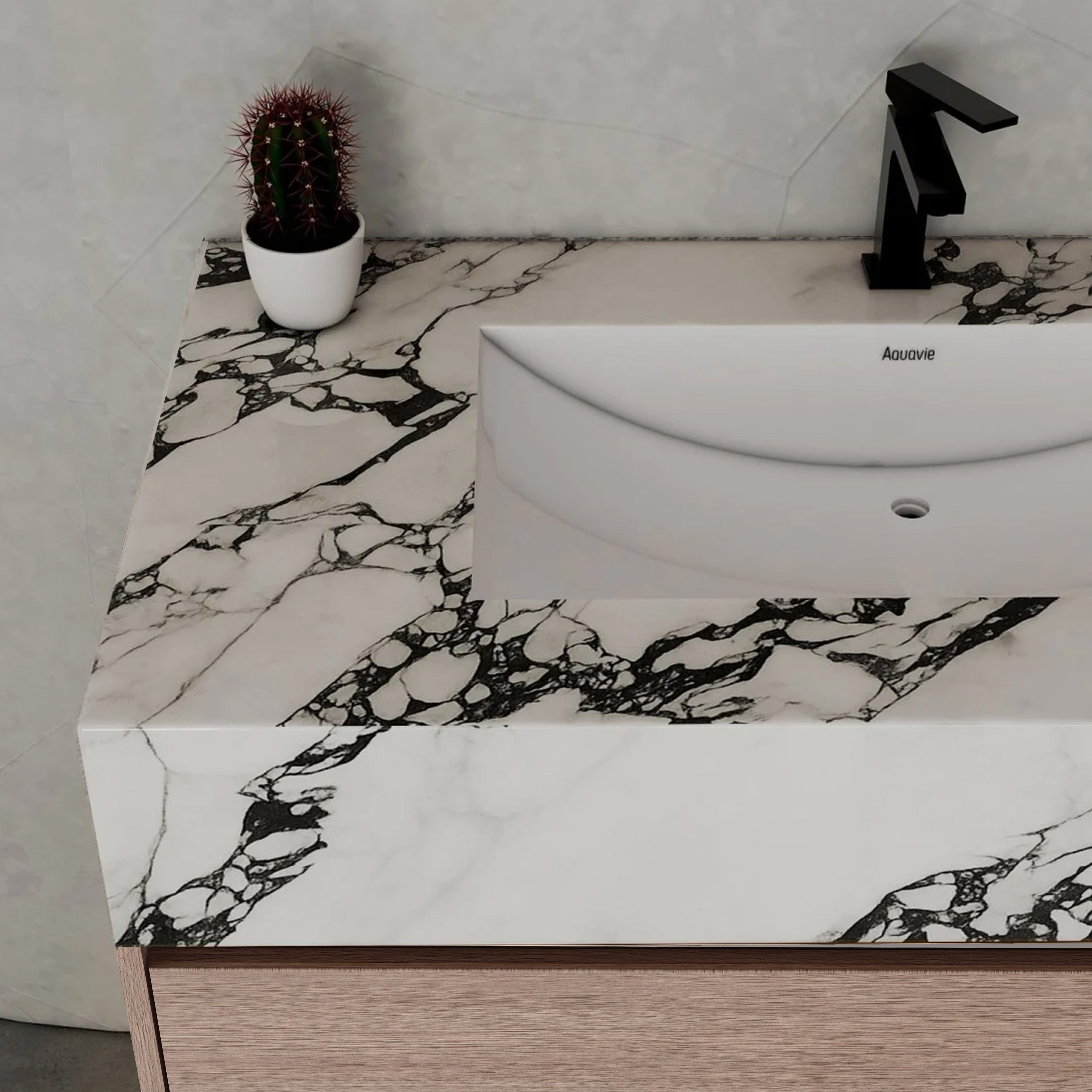 32", 36", 40" Smoked Oak Hotel-Style Floating Bathroom Vanity With Sintered Stone Top