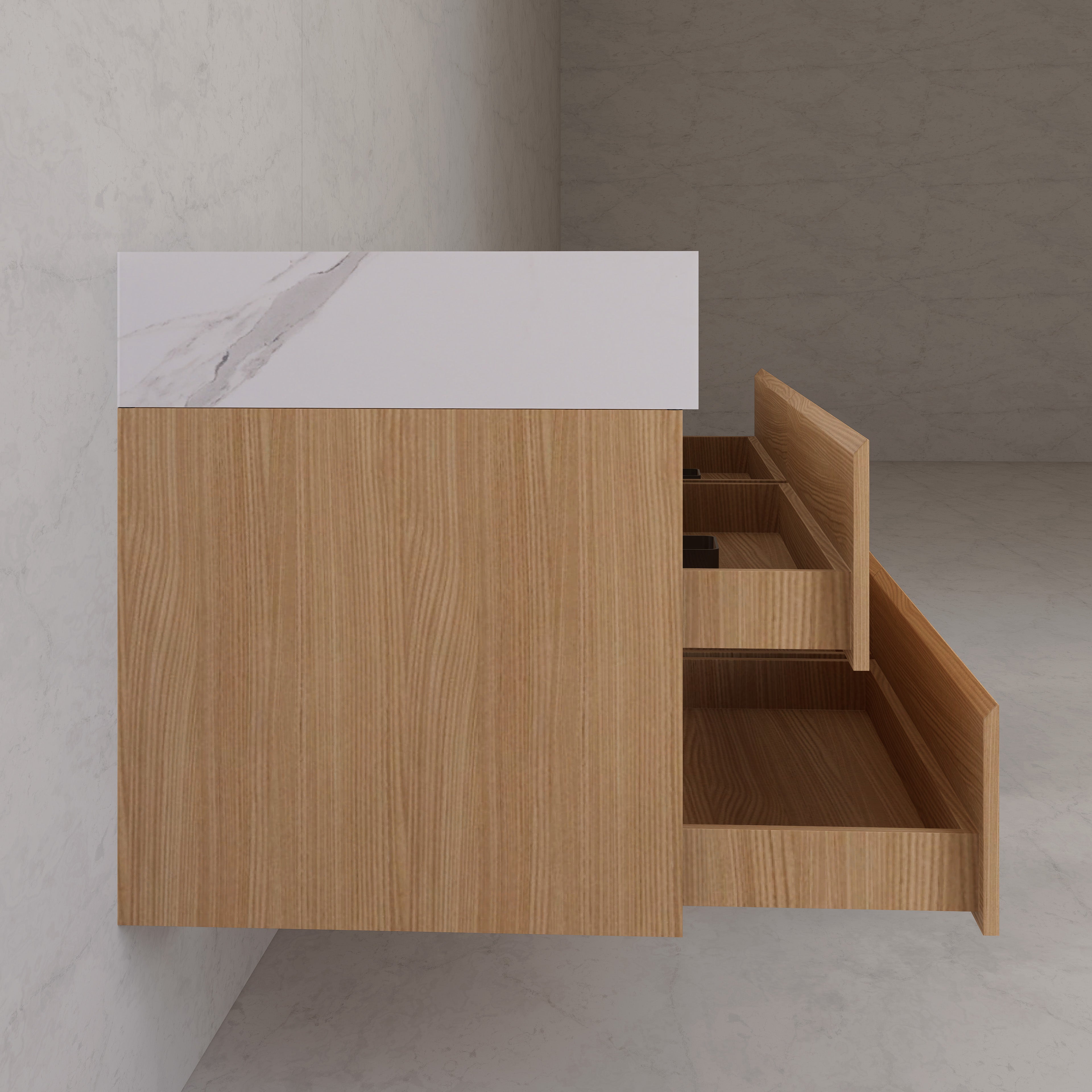 71"，60" Nature Oak Double Sink Sintered Stone Top with Floating Bathroom Vanity