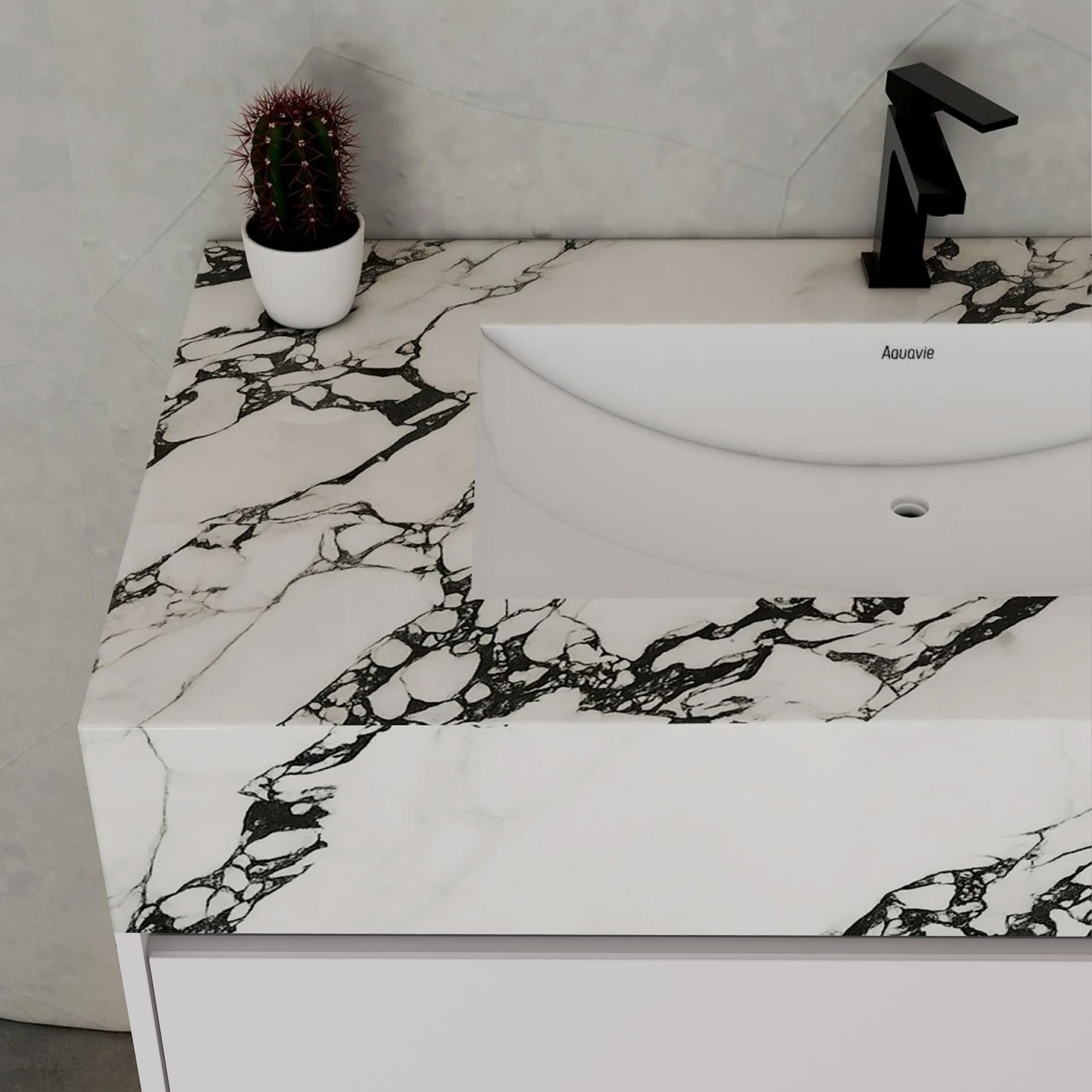 32" White Sintered Stone Top with Hotel-Style Floating Bathroom Vanity