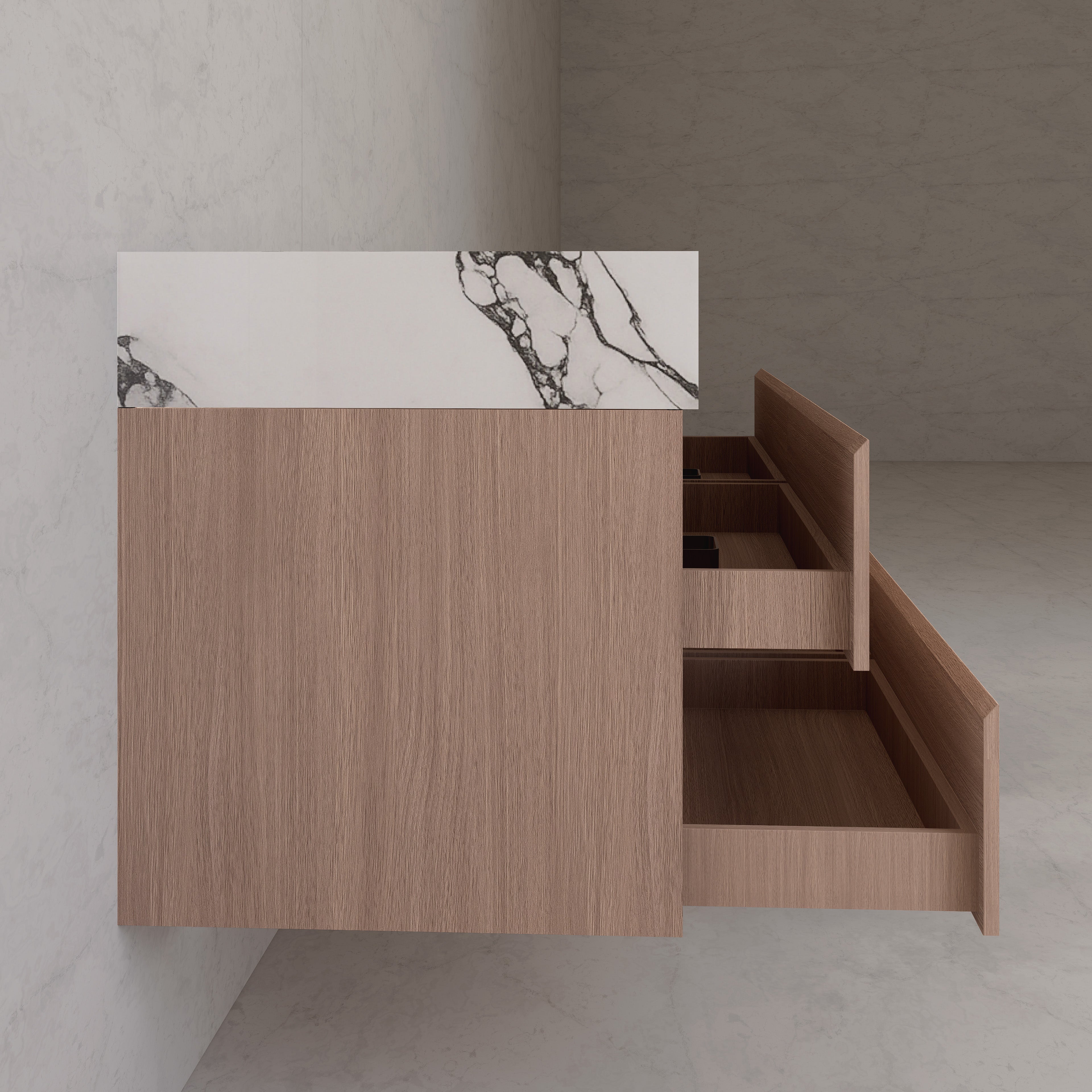 71"，60" Smoked Oak Double Sink Sintered Stone Top with Floating Bathroom Vanity