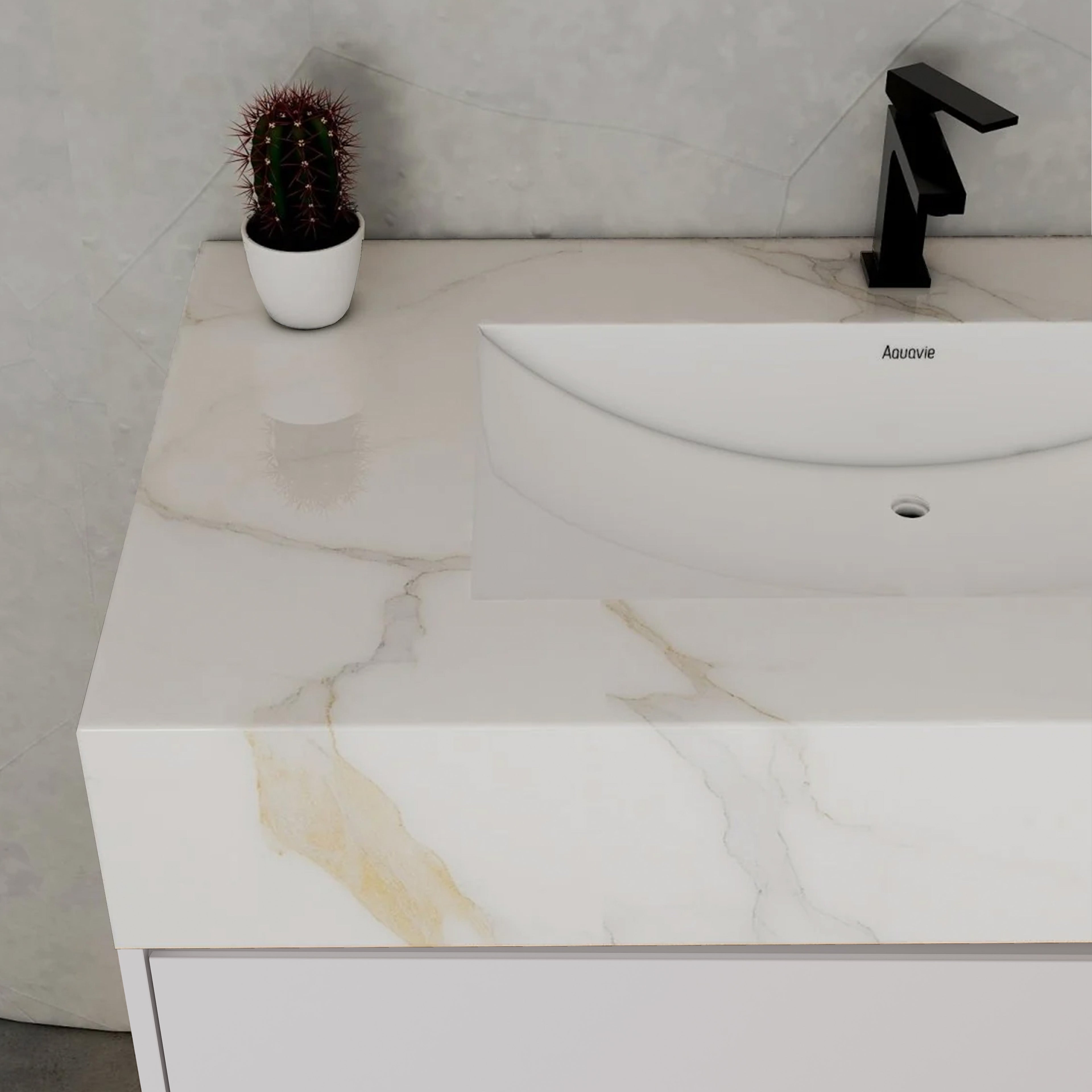 32" White Sintered Stone Top with Hotel-Style Floating Bathroom Vanity