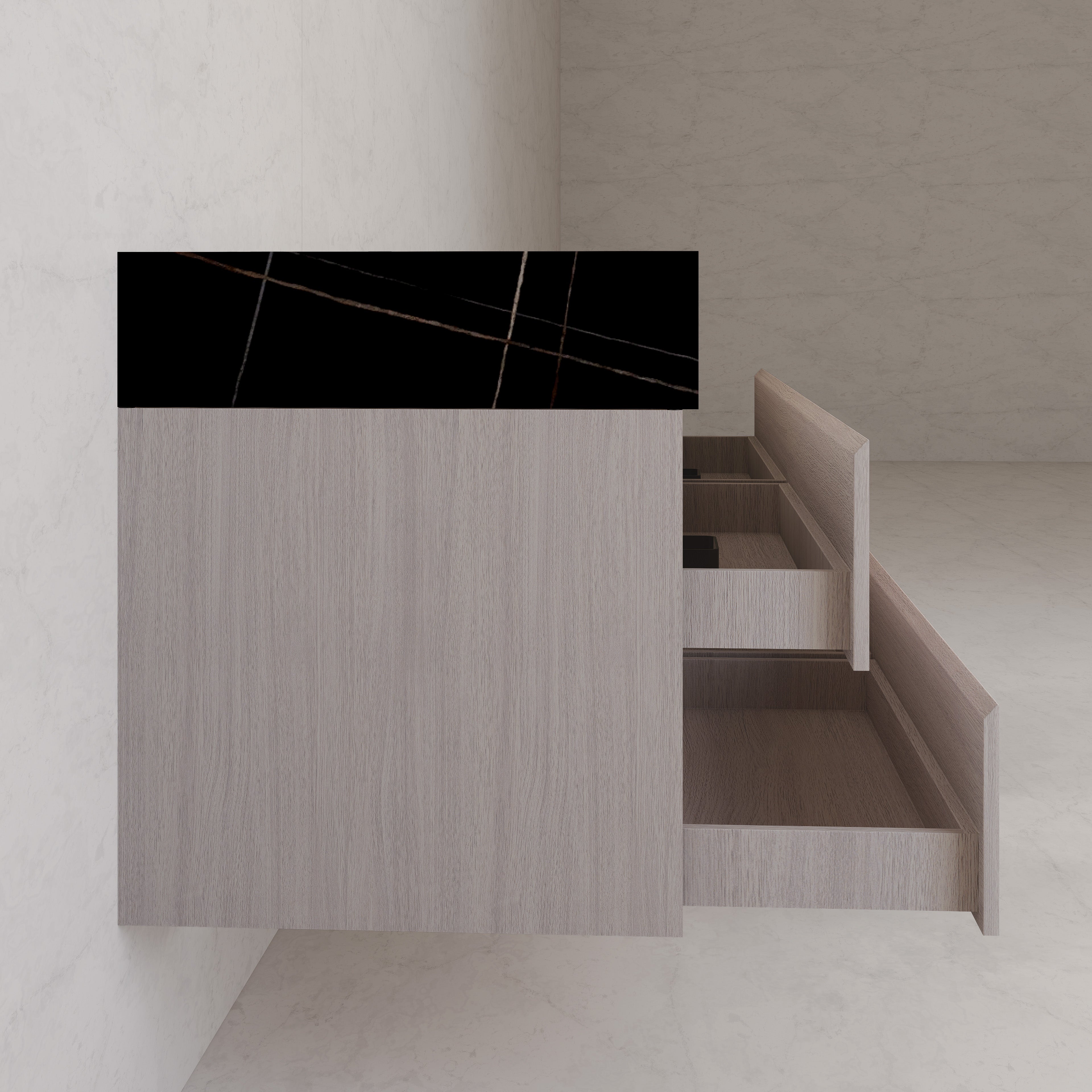 71"，60" White Grey Oak Double Sink Sintered Stone Top with Floating Bathroom Vanity