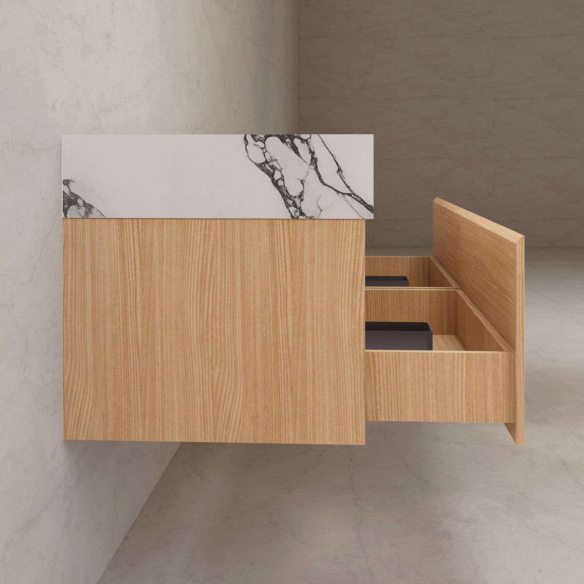 Meuble-lavabo flottant simple de 60 po / 71 po avec dessus en pierre et vasque double