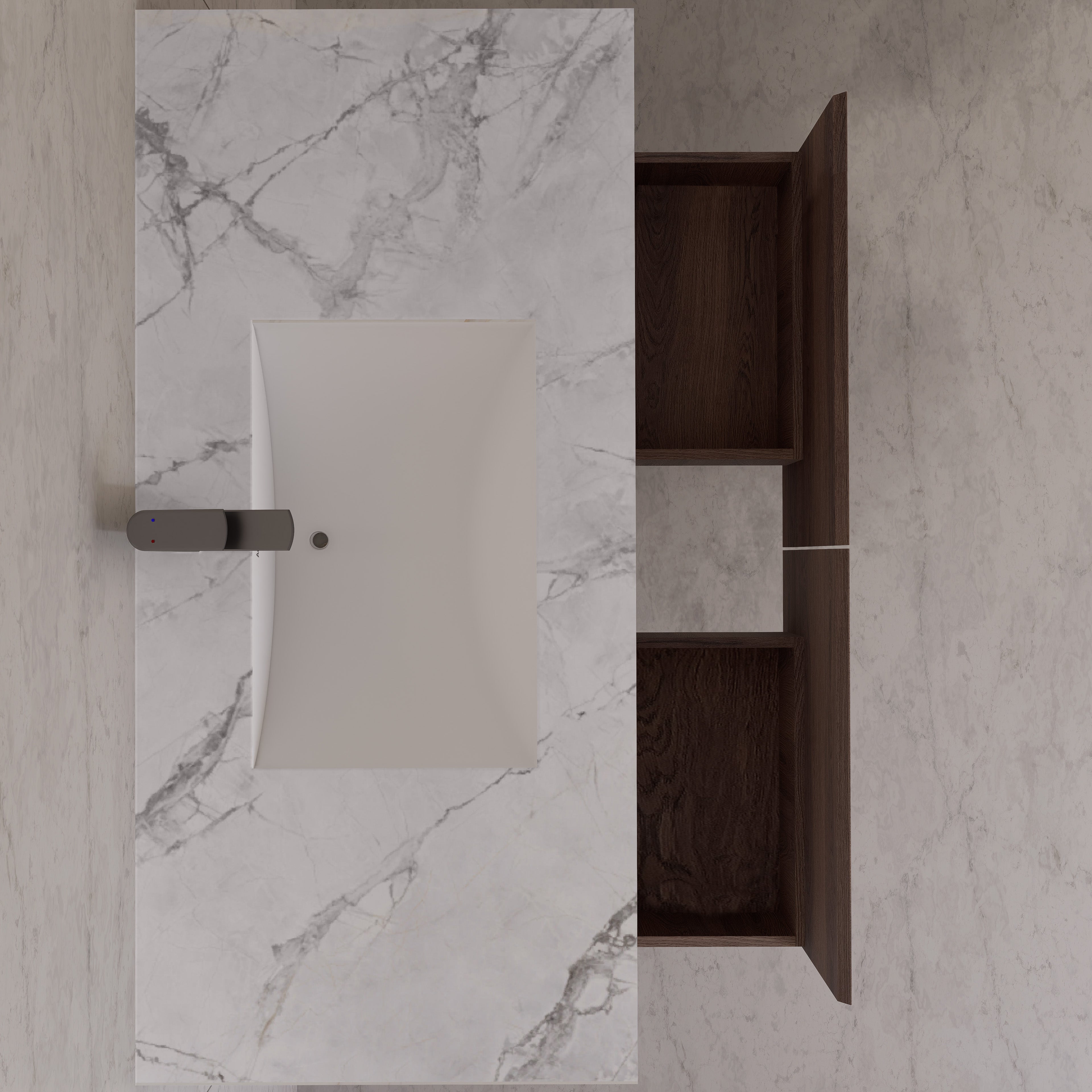 48", 60" Walnut Sintered Stone Top with Double Drawer Floating Bathroom Vanity