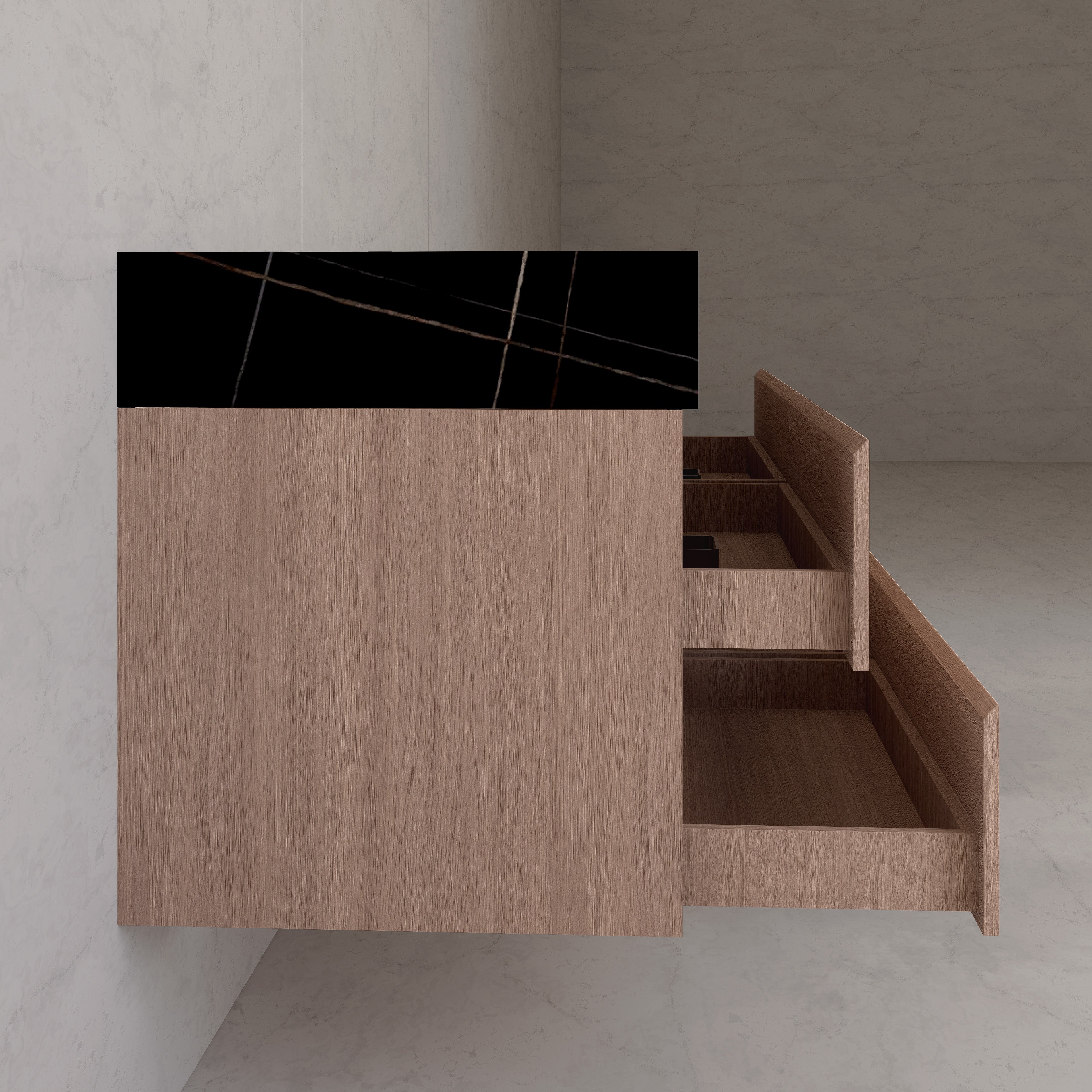 71"，60" Smoked Oak Double Sink Sintered Stone Top with Floating Bathroom Vanity