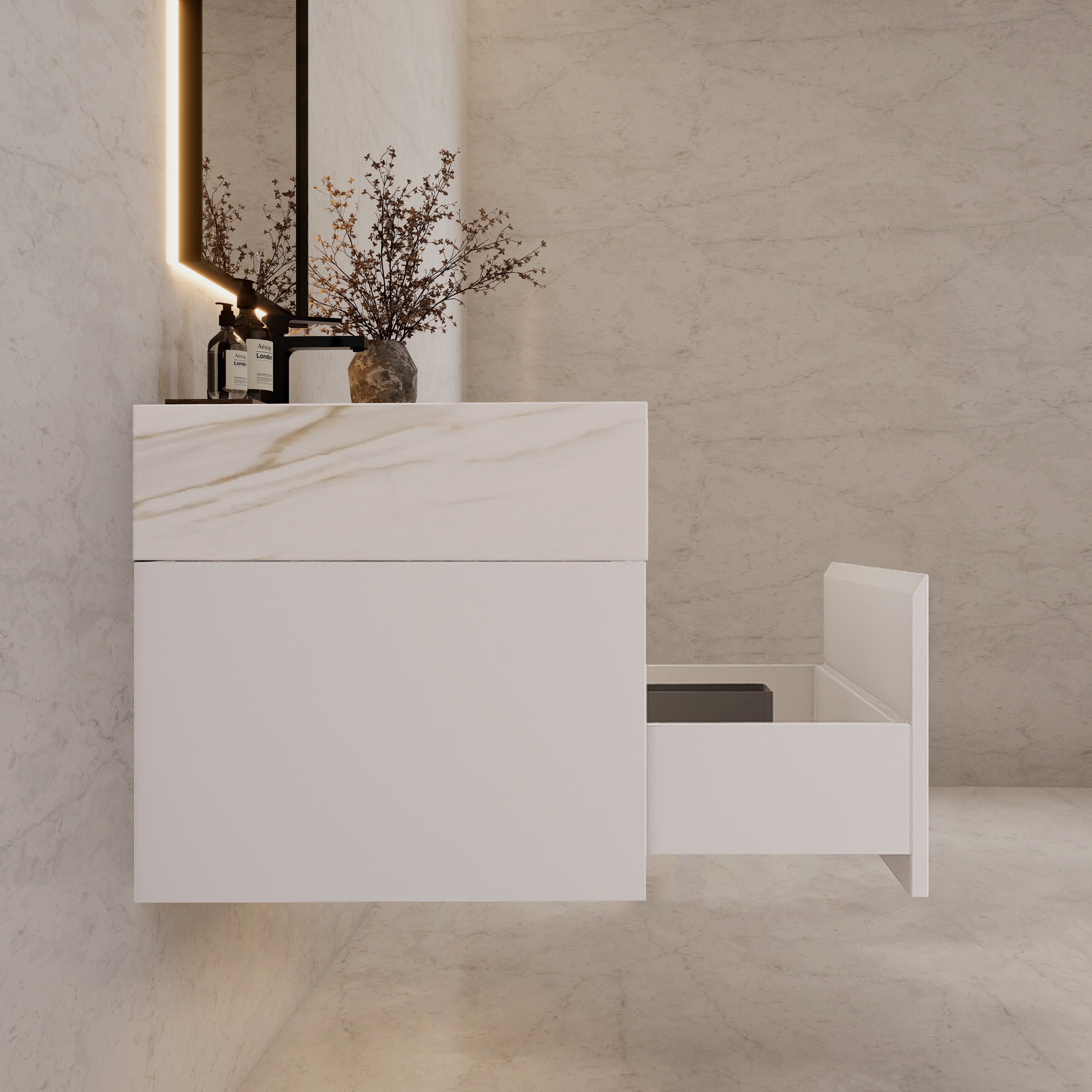 32"/ 36"/40" White Single Sink Floating Bathroom Vanity with Sintered Stone Top