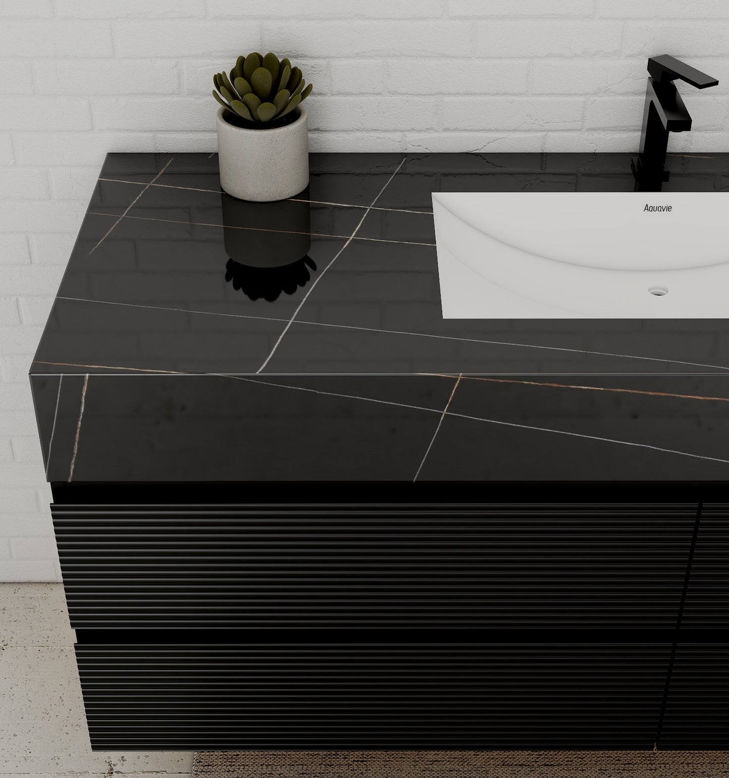 Black 60" Wall-Mounted Single Sink Bathroom Vanity with Fluted Drawers