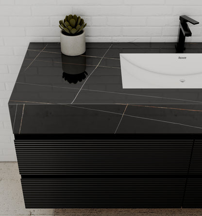 Black 60" Wall-Mounted Single Sink Bathroom Vanity with Fluted Drawers