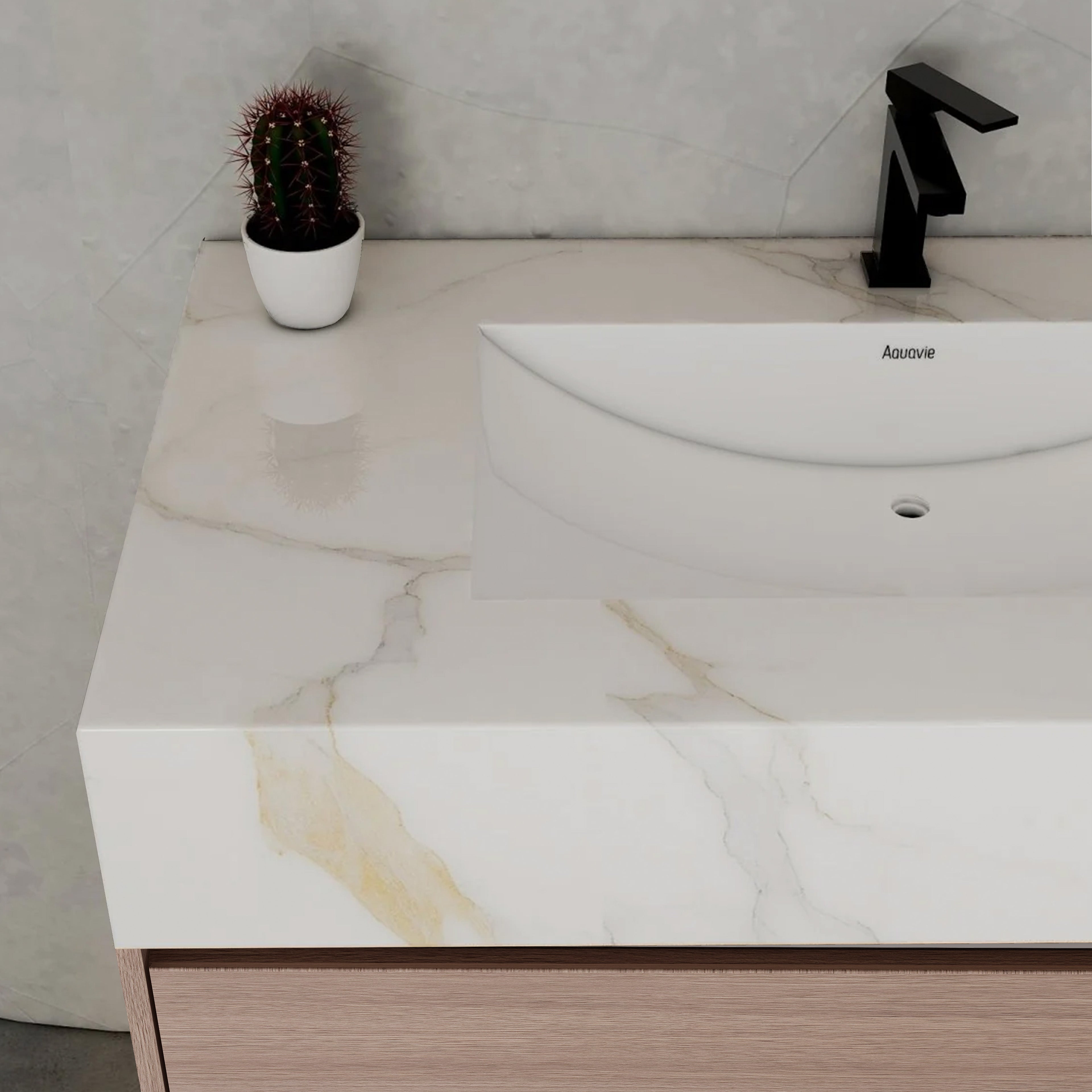 32", 36", 40" Smoked Oak Hotel-Style Floating Bathroom Vanity With Sintered Stone Top