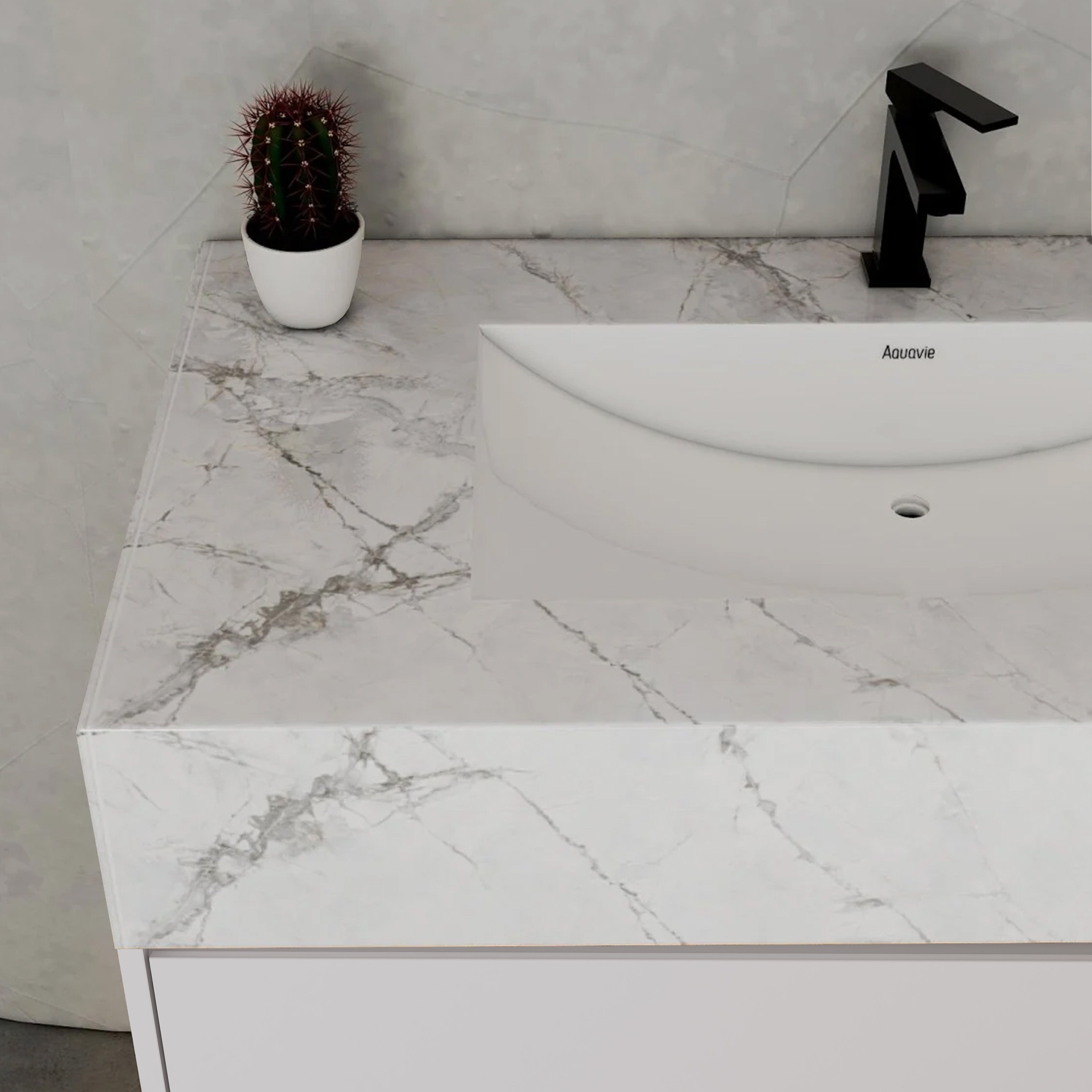 32" White Sintered Stone Top with Hotel-Style Floating Bathroom Vanity