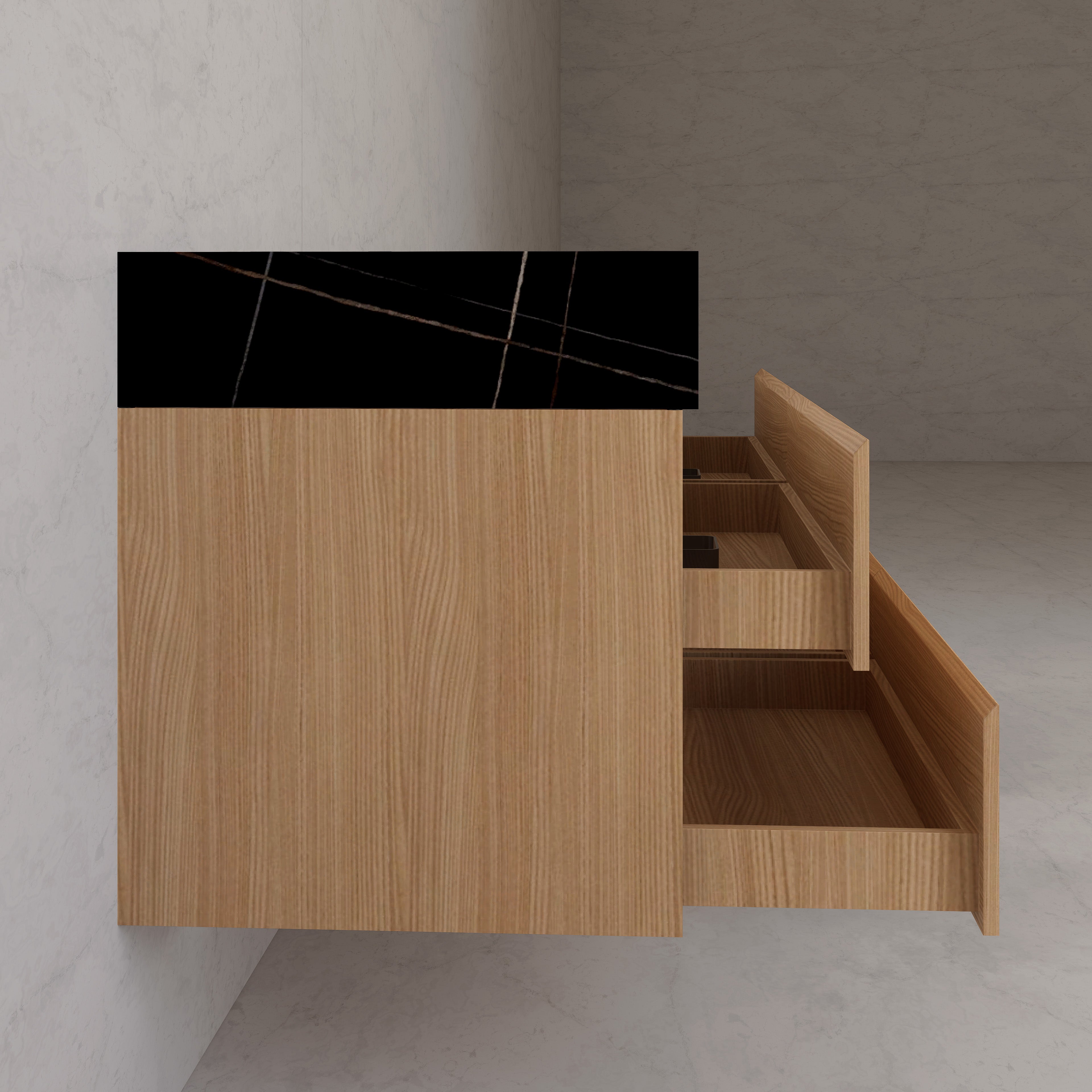 71"，60" Nature Oak Double Sink Sintered Stone Top with Floating Bathroom Vanity
