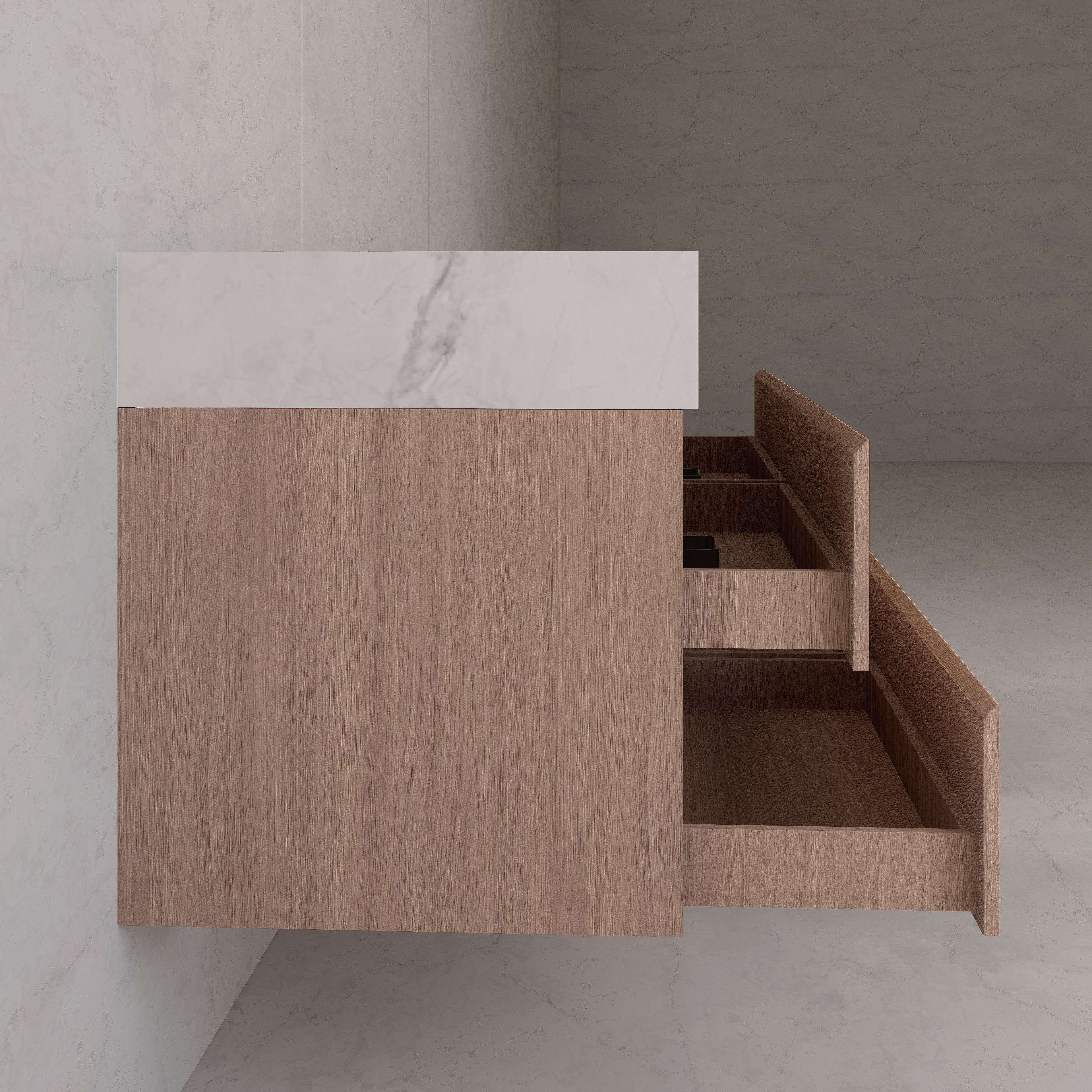 71"，60" Smoked Oak Double Sink Sintered Stone Top with Floating Bathroom Vanity