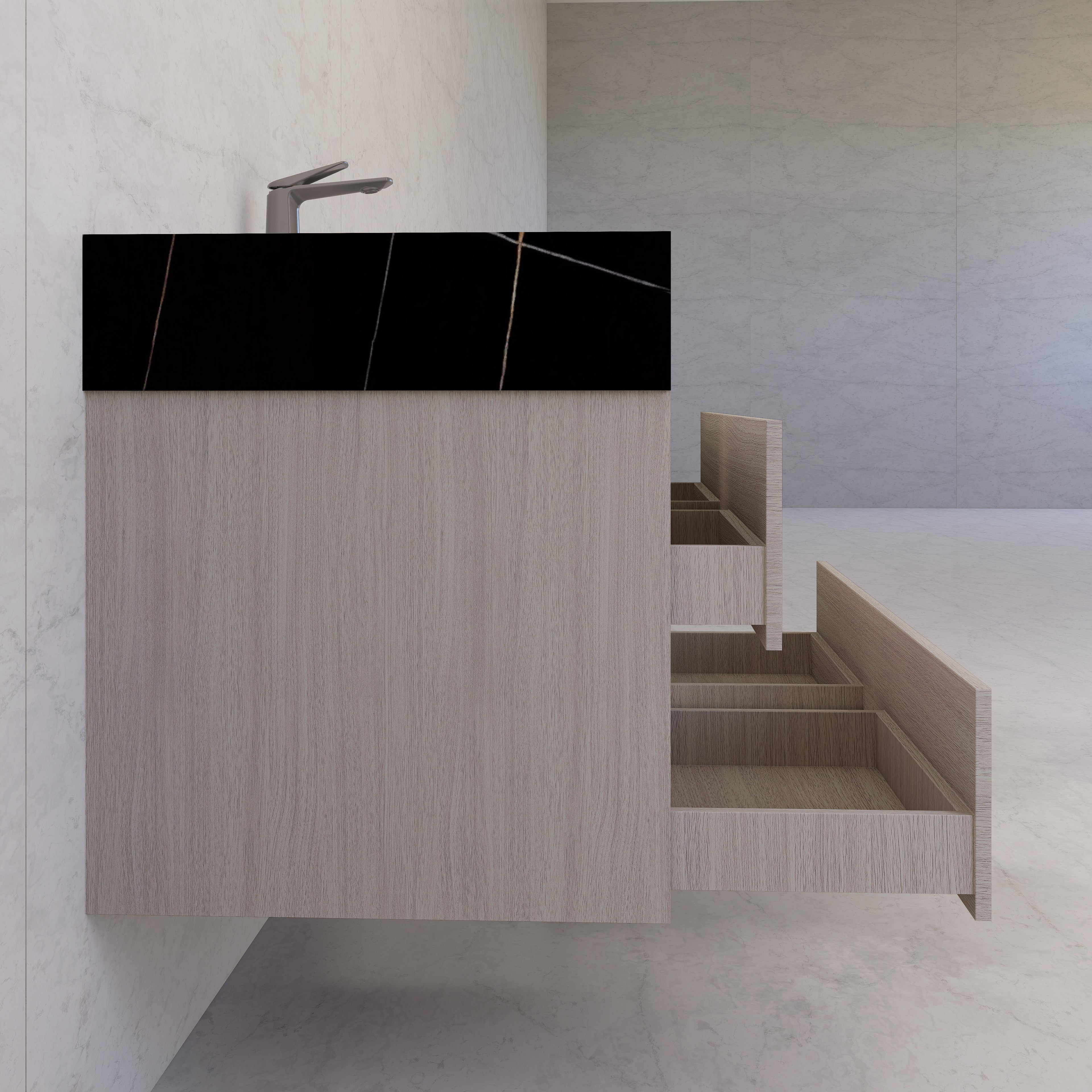 48"，60" White Grey Sintered Stone Top With Four Drawer Floating Bathroom Vanity