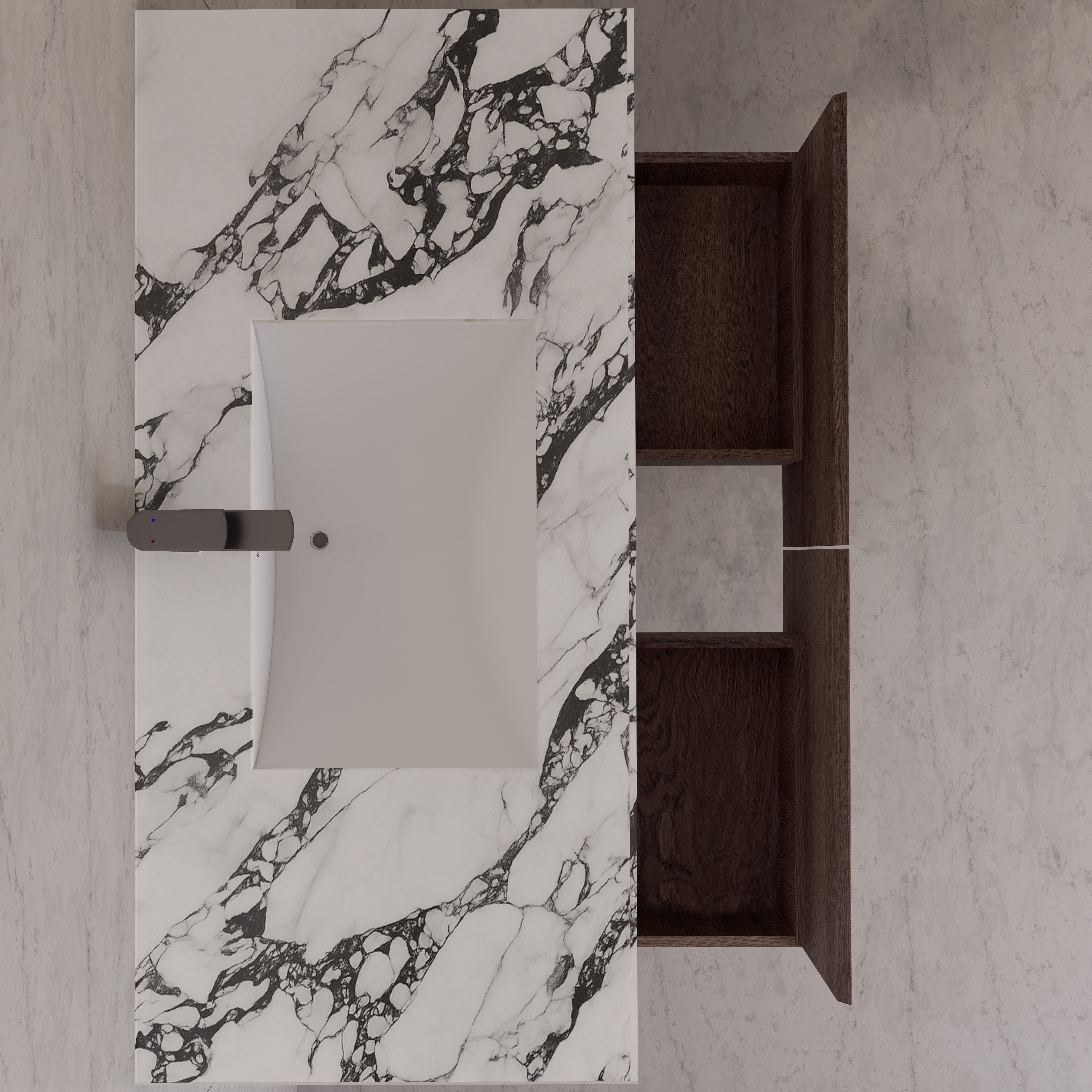 48", 60" Walnut Sintered Stone Top with Double Drawer Floating Bathroom Vanity
