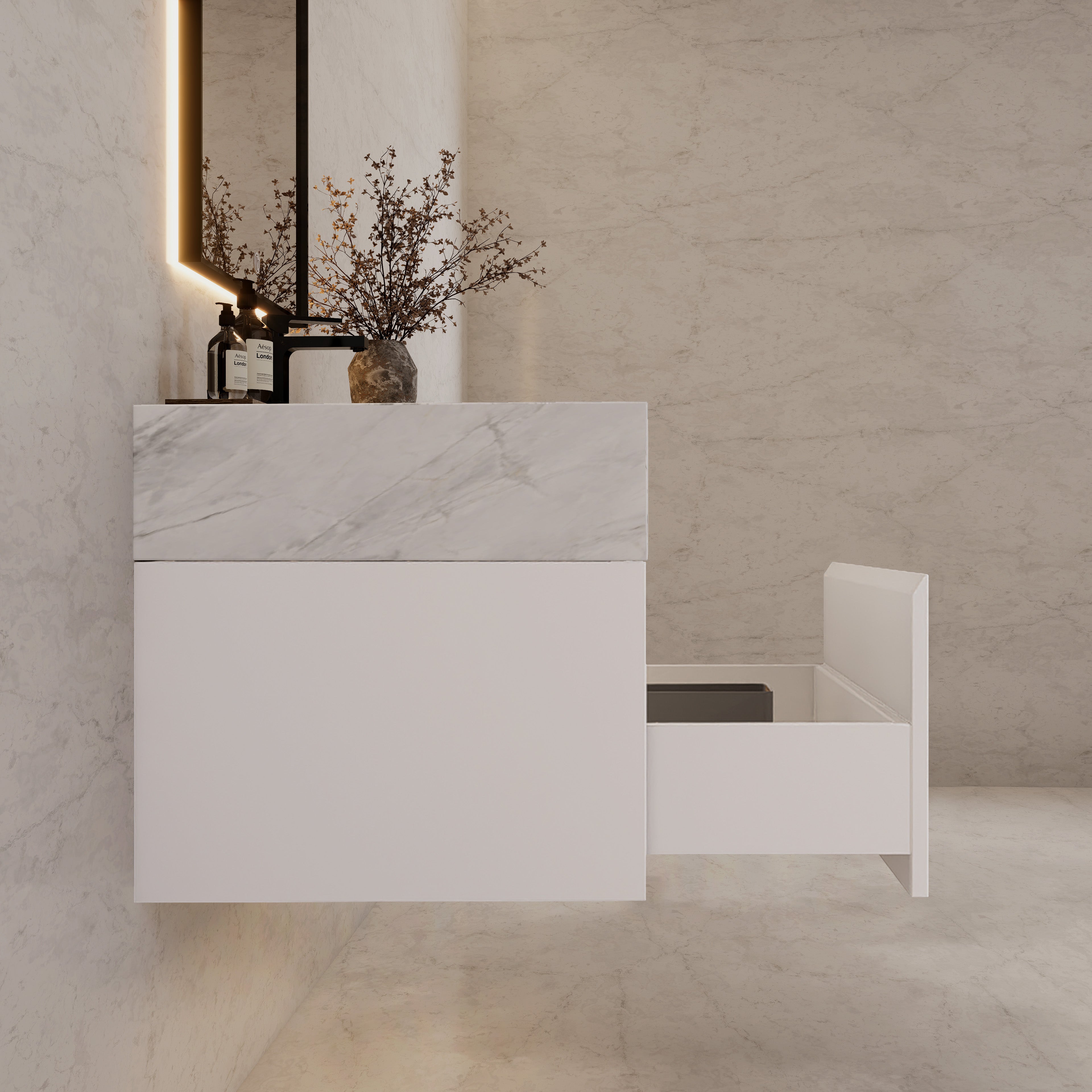 32"/ 36"/40" White Single Sink Floating Bathroom Vanity with Sintered Stone Top