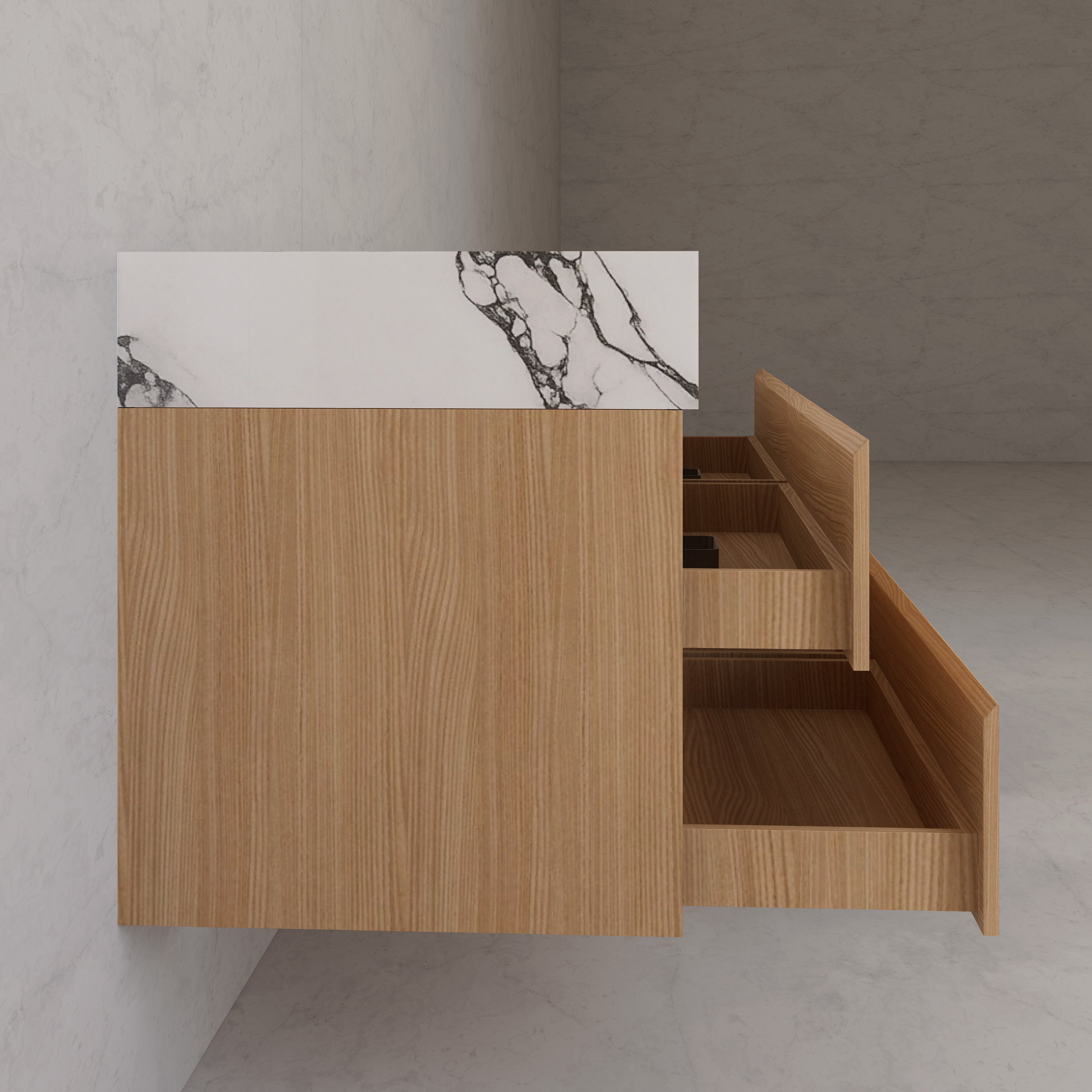 71"，60" Nature Oak Double Sink Sintered Stone Top with Floating Bathroom Vanity