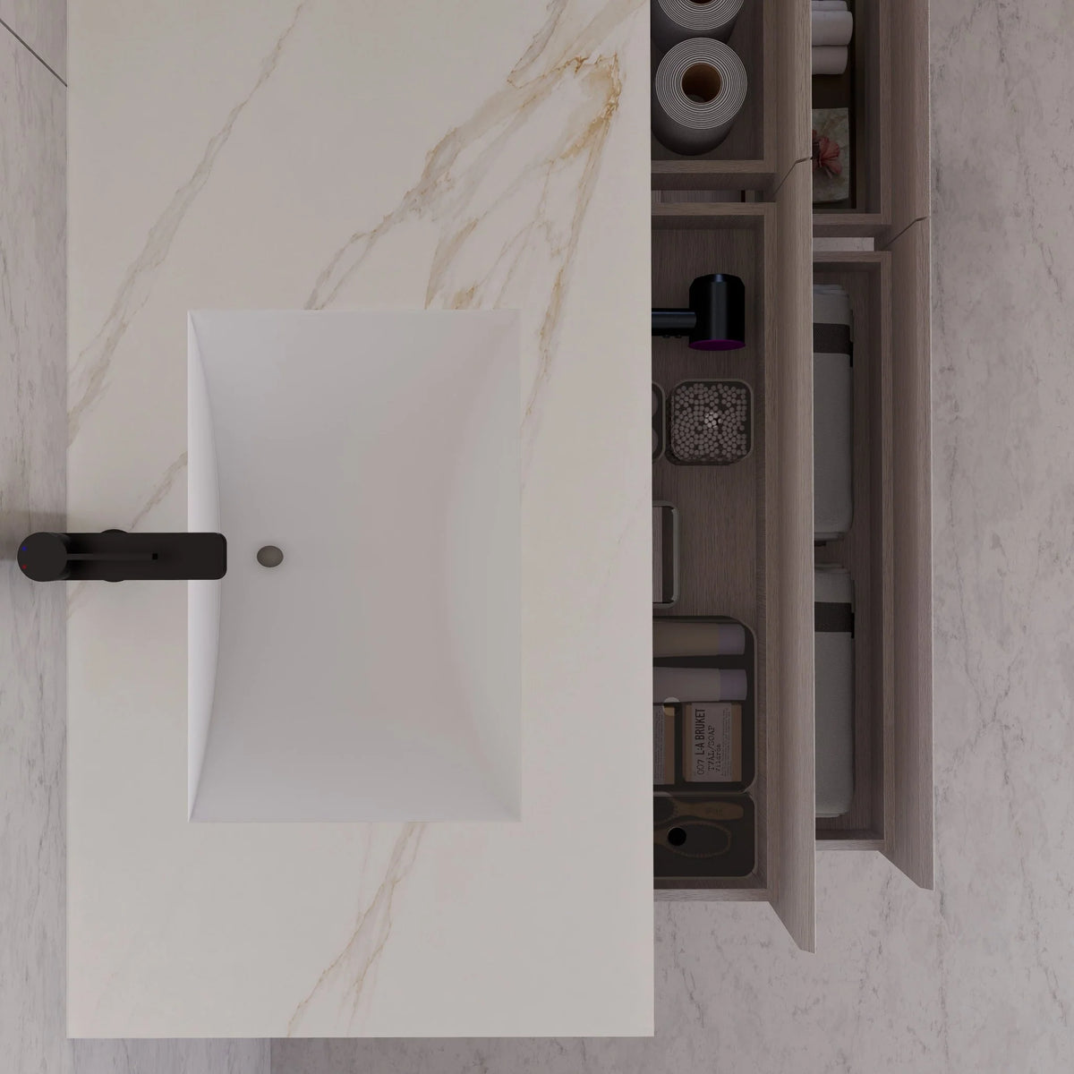 71"，60" Walnut Double Sink Sintered Stone Top with Elegant Floating Bathroom Vanity