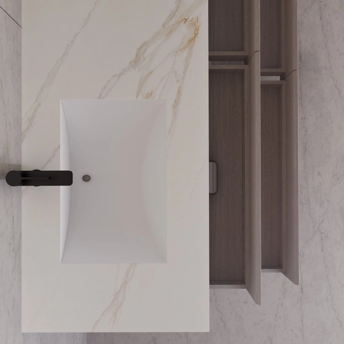 71"，60" Walnut Double Sink Sintered Stone Top with Elegant Floating Bathroom Vanity