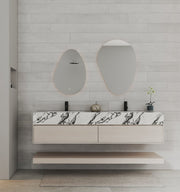 71" Ash Grey Oak Double Sink Stone Top Open Shelf Floating Bathroom Vanity - VanityAsh Grey Oak NeoNova Decor