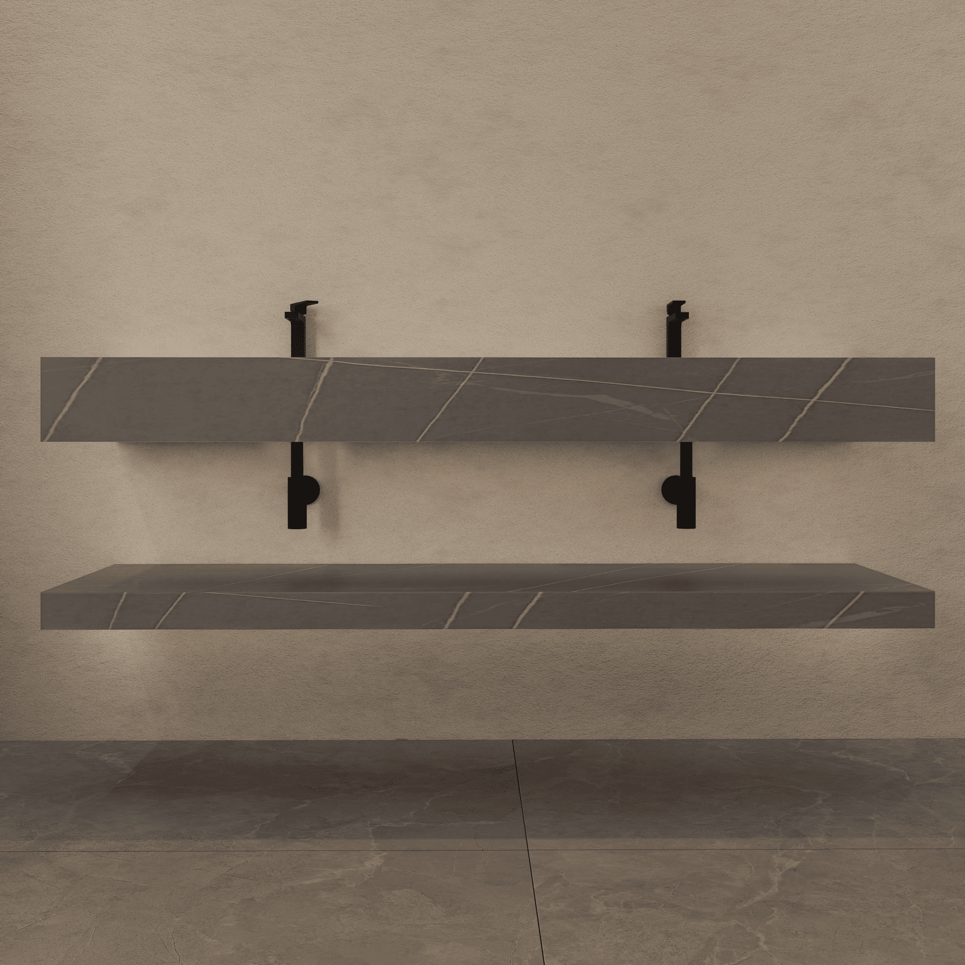 71 Inch Slate Double Sink Floating Vanity – Seamless Stone Basin - A3 - VanityArmani Grey