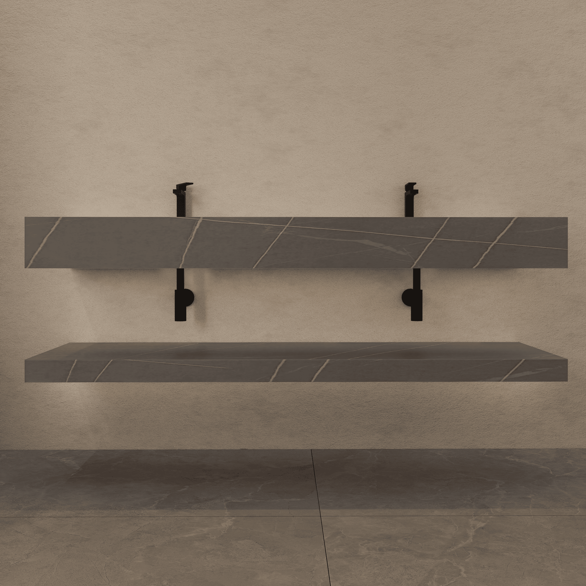 71 Inch Slate Double Sink Floating Vanity – Seamless Stone Basin - A3 - VanityArmani Grey