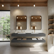 Minimalist floating bathroom vanity 71 inch, seamless dual sink sintered stone Armani Grey