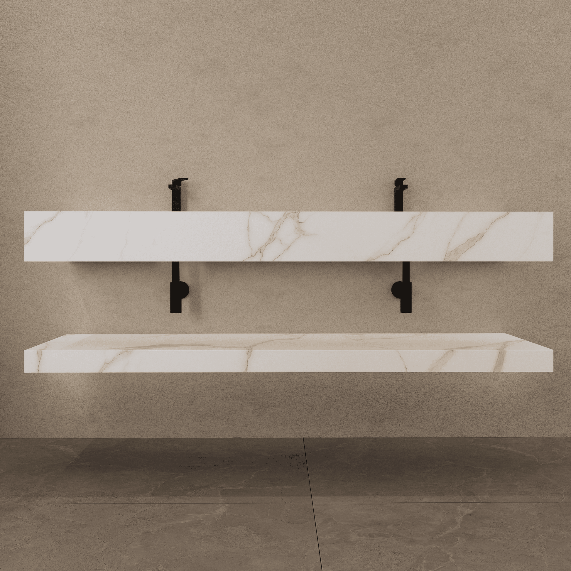 71 Inch Slate Double Sink Floating Vanity – Seamless Stone Basin - A3 - VanityCalacatta Gold