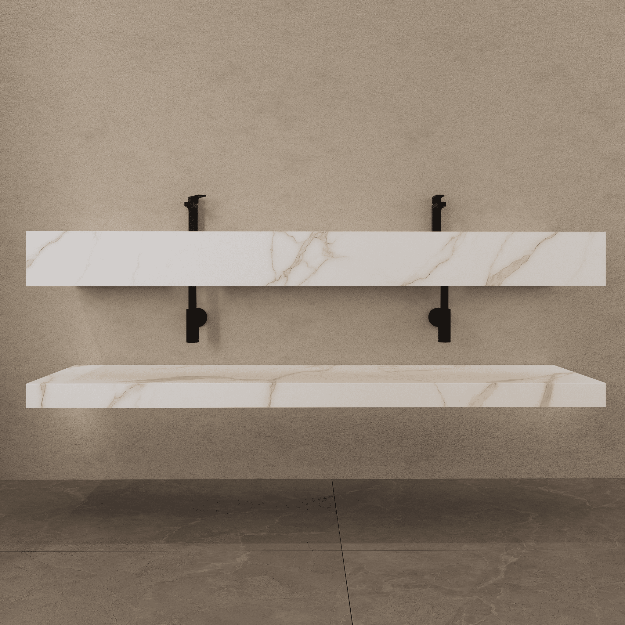 71 Inch Slate Double Sink Floating Vanity – Seamless Stone Basin - A3 - VanityCalacatta Gold