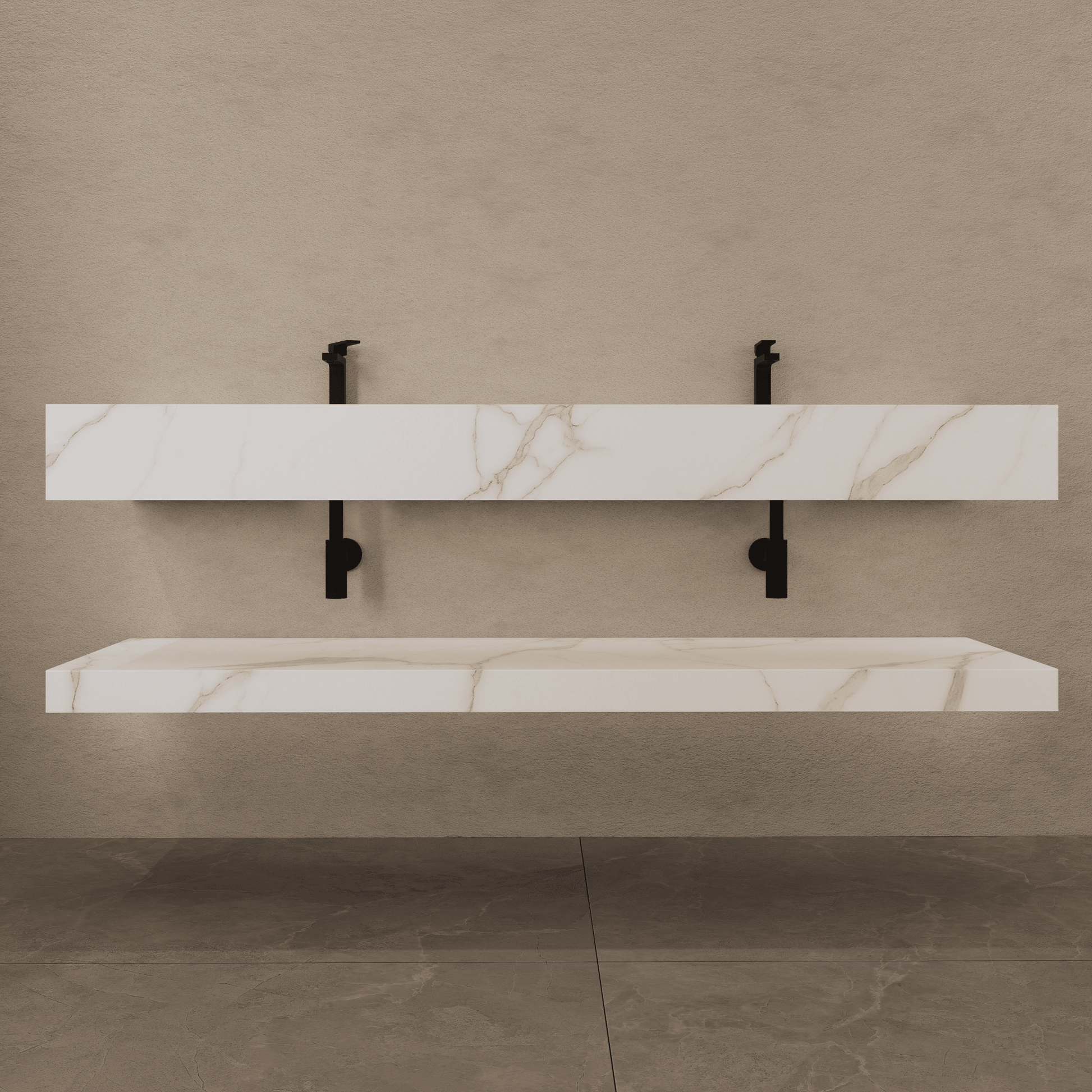 71 Inch Slate Double Sink Floating Vanity – Seamless Stone Basin - A3 - VanityCalacatta Gold