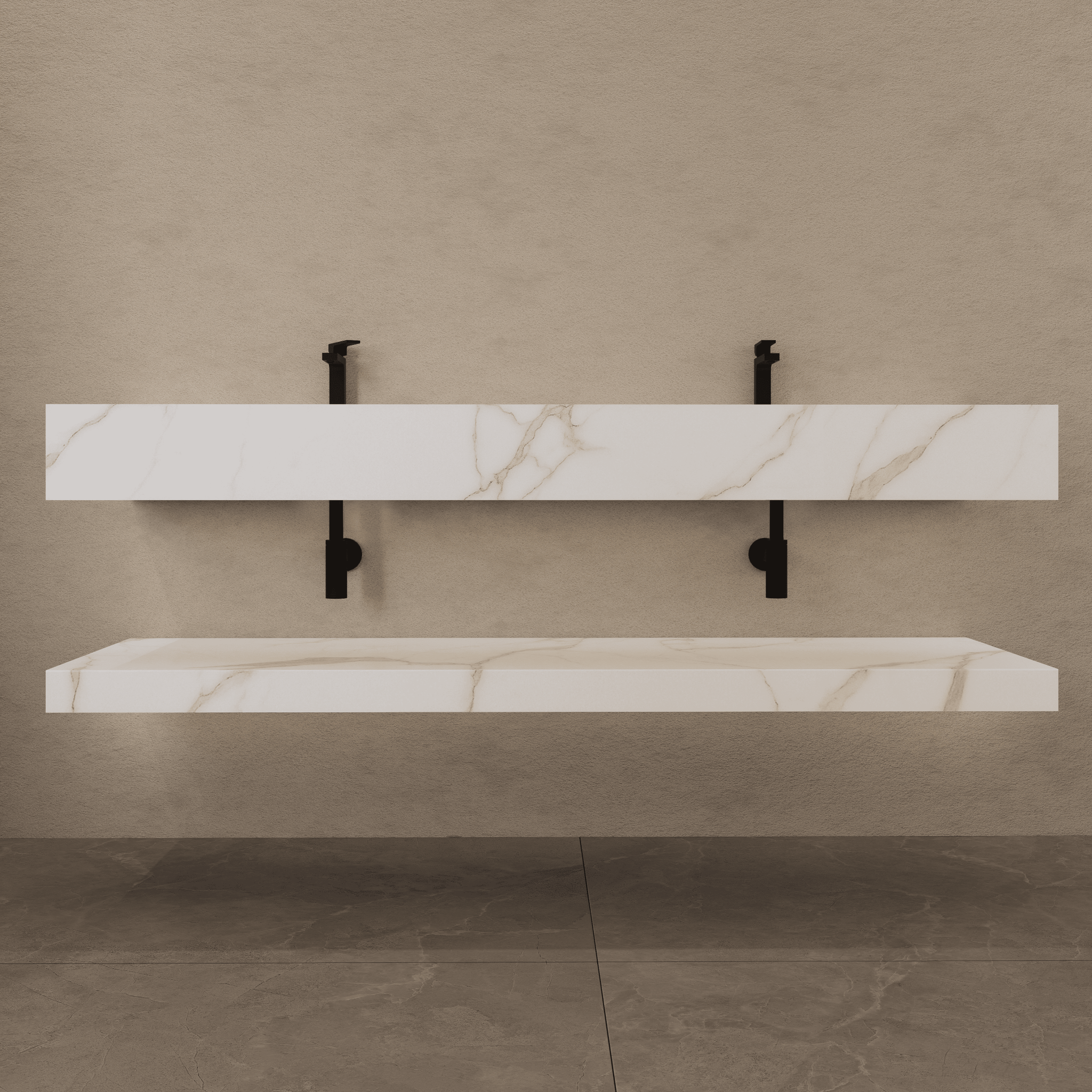 71 Inch Slate Double Sink Floating Vanity – Seamless Stone Basin - A3 - VanityCalacatta Gold