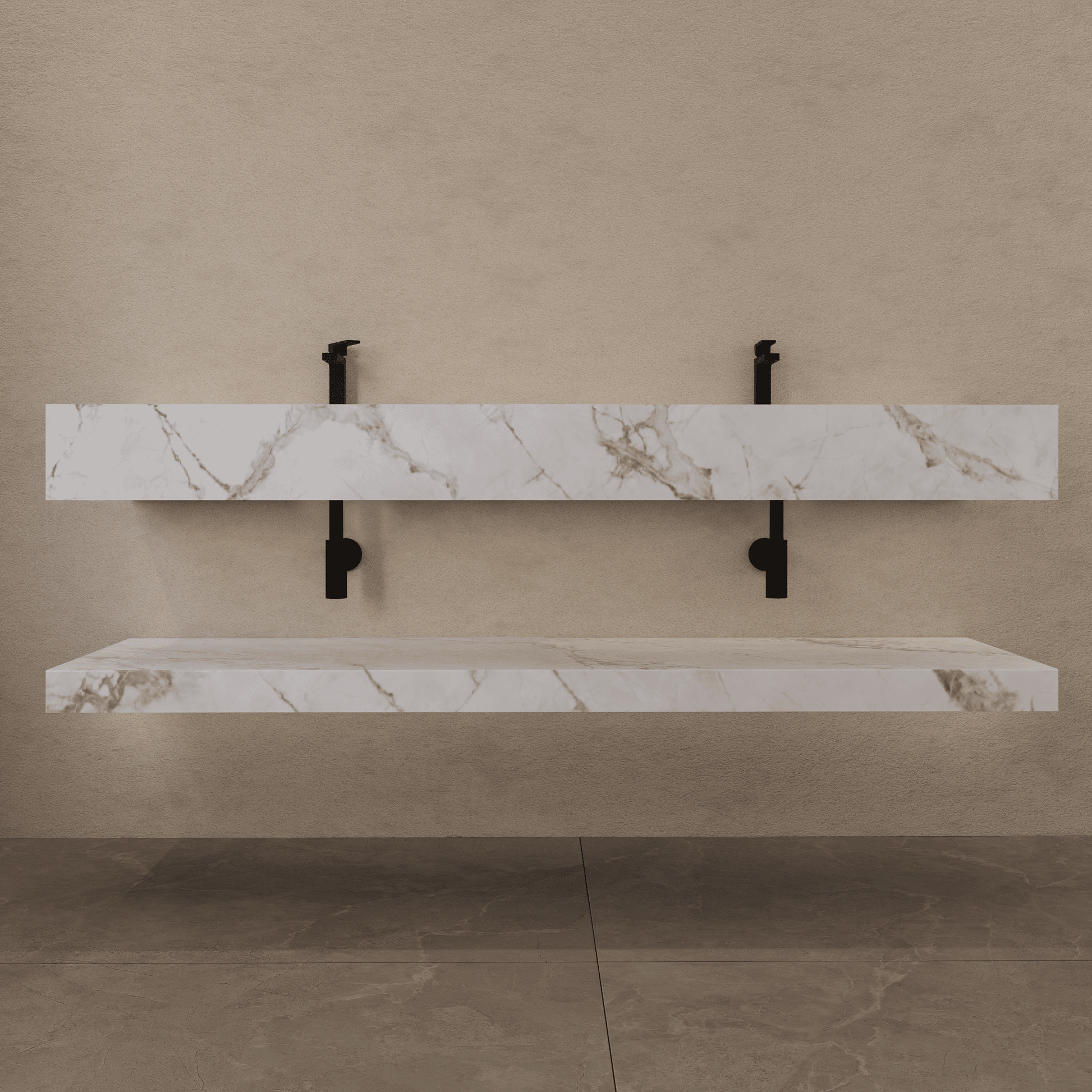 71 Inch Slate Double Sink Floating Vanity – Seamless Stone Basin - A3 - VanityIce Grey