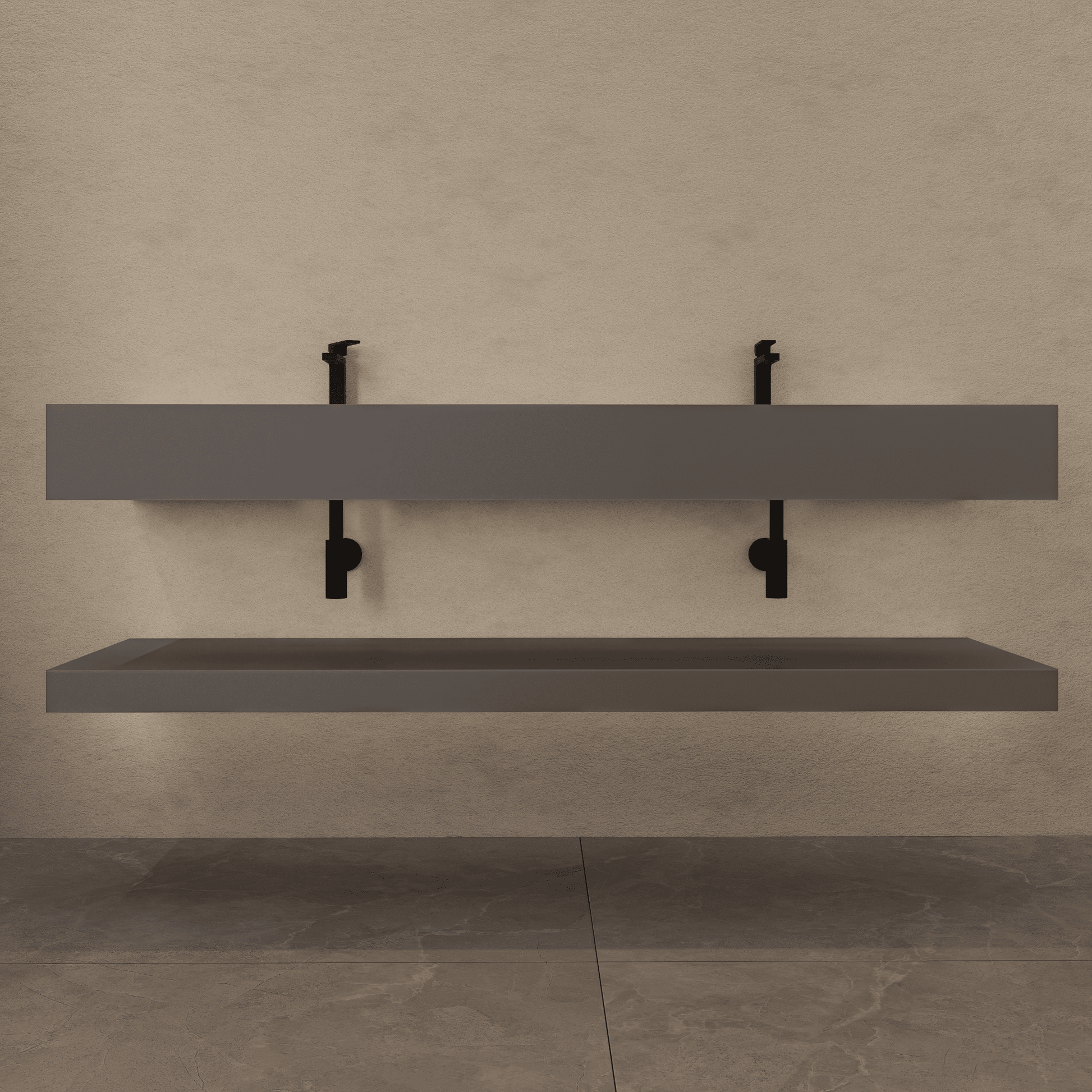 71 Inch Slate Double Sink Floating Vanity – Seamless Stone Basin - A3 - VanityMatte Grey