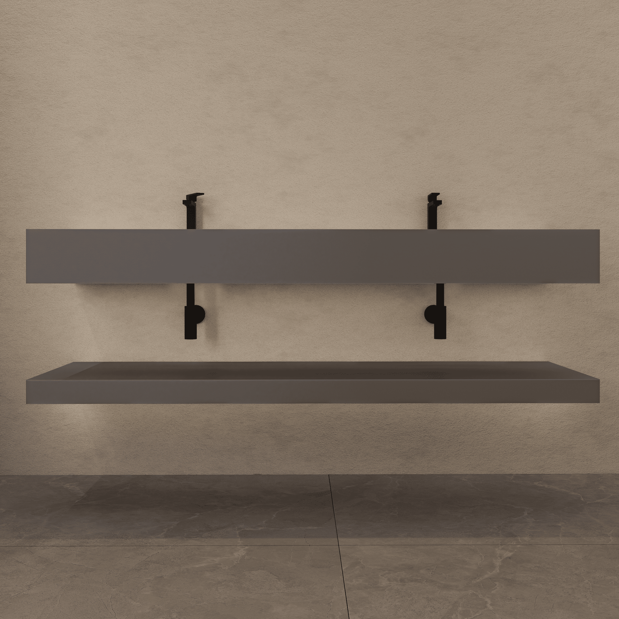 71 Inch Slate Double Sink Floating Vanity – Seamless Stone Basin - A3 - VanityMatte Grey