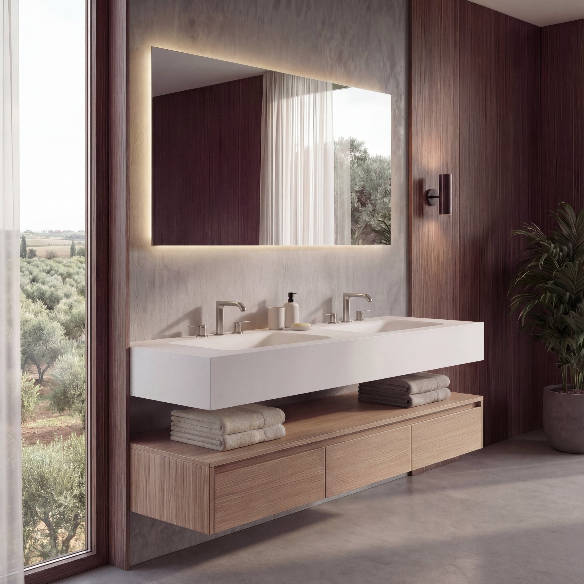 71” Smoked Oak Double Sink Floating Vanity - Vanity71"