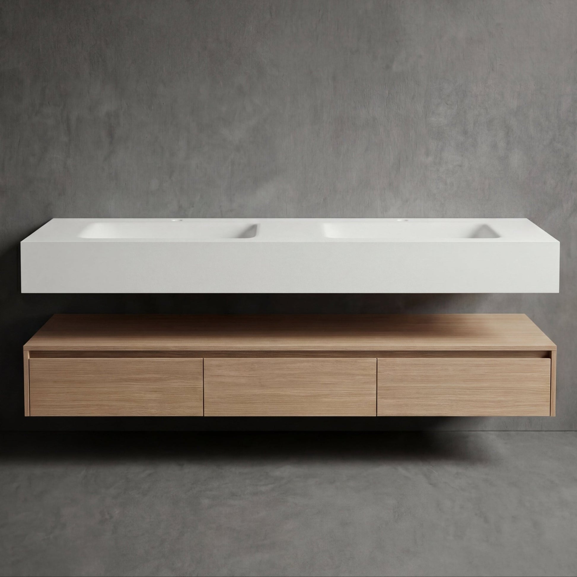 71” Smoked Oak Double Sink Floating Vanity - Vanity71"